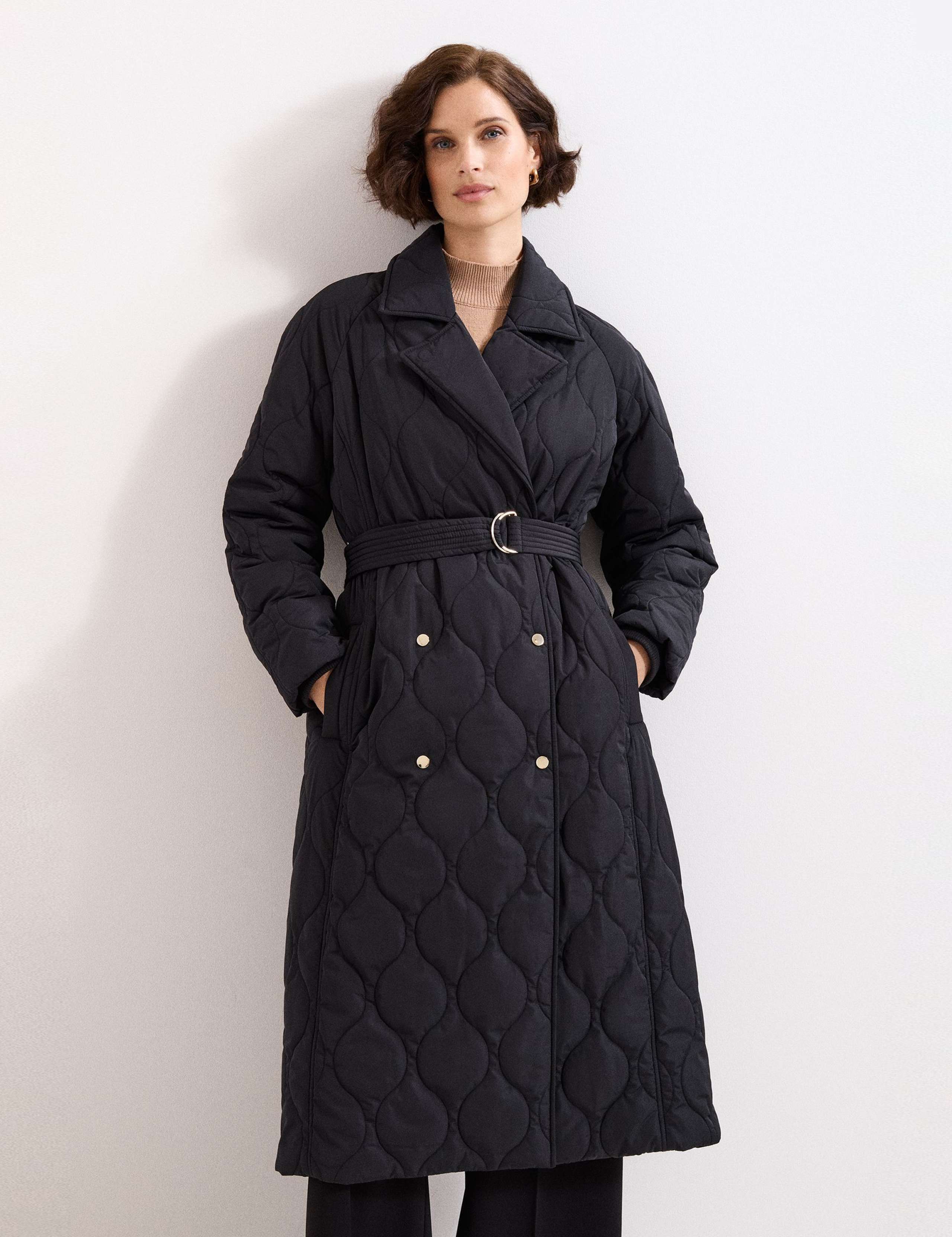 Quilted Collared Belted Longline Coat