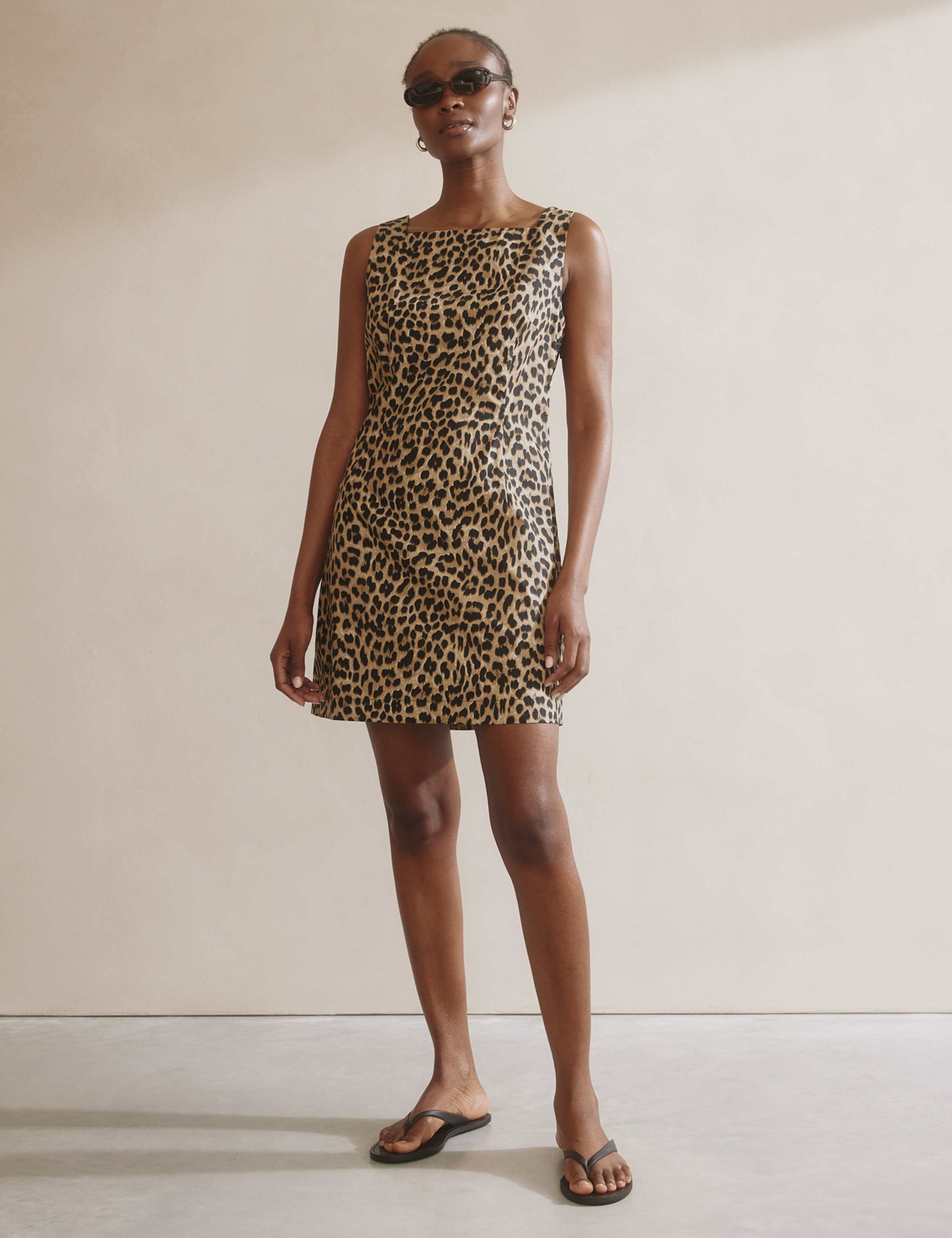 Pure Cotton Animal Print Mini Shift Dress