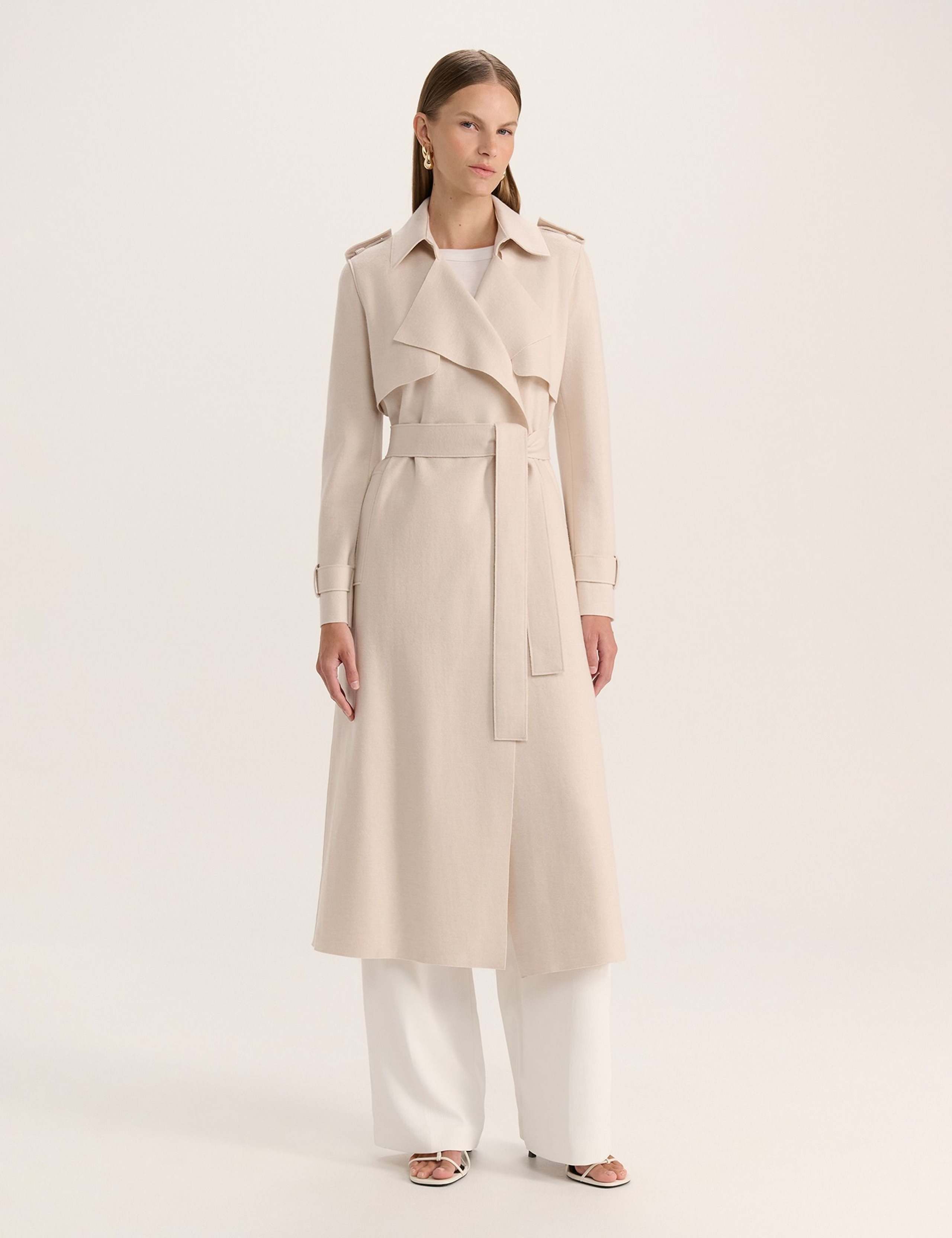 Pure Wool Belted Longline Trench Coat