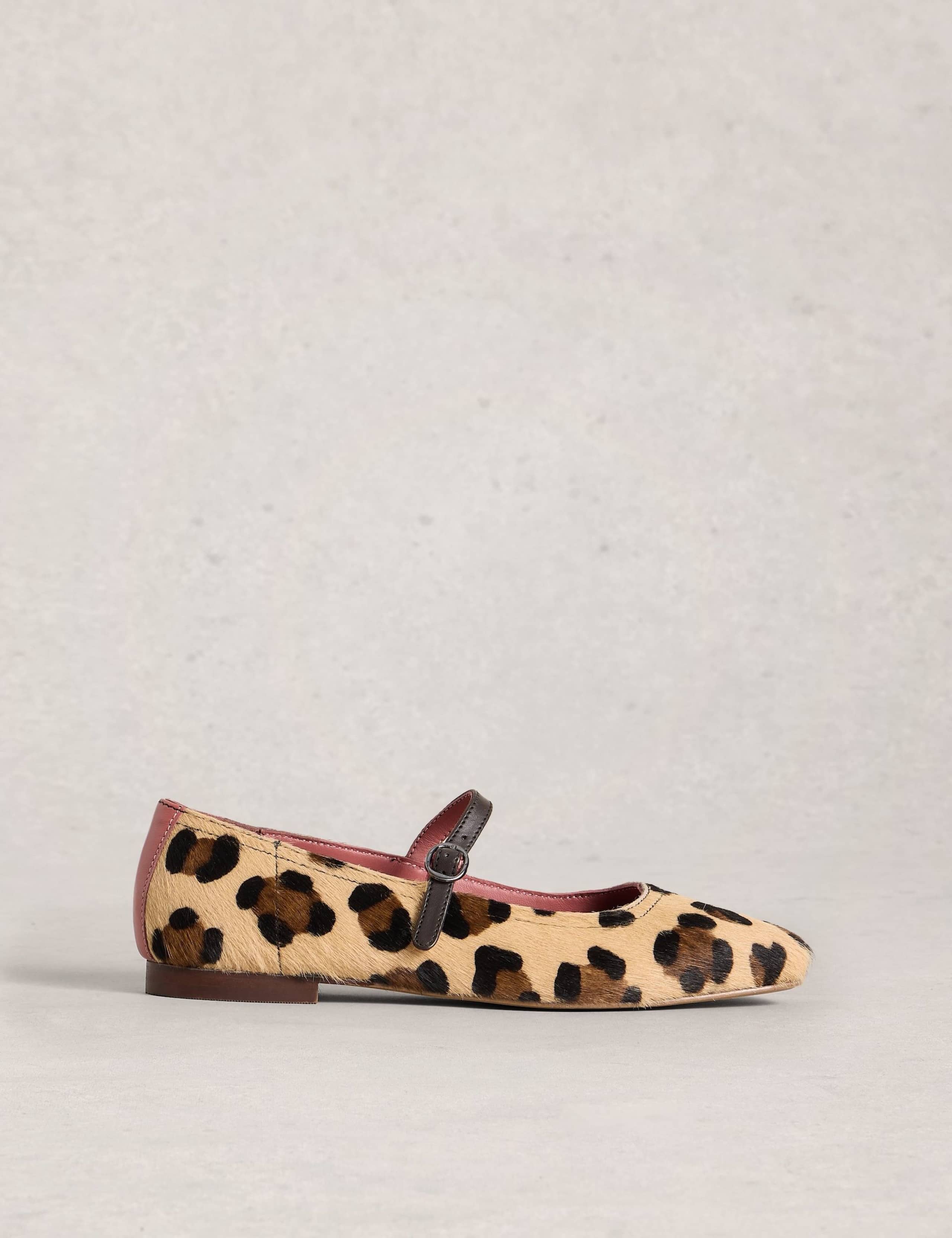 Leather Leopard Print Flat Ballet Pumps