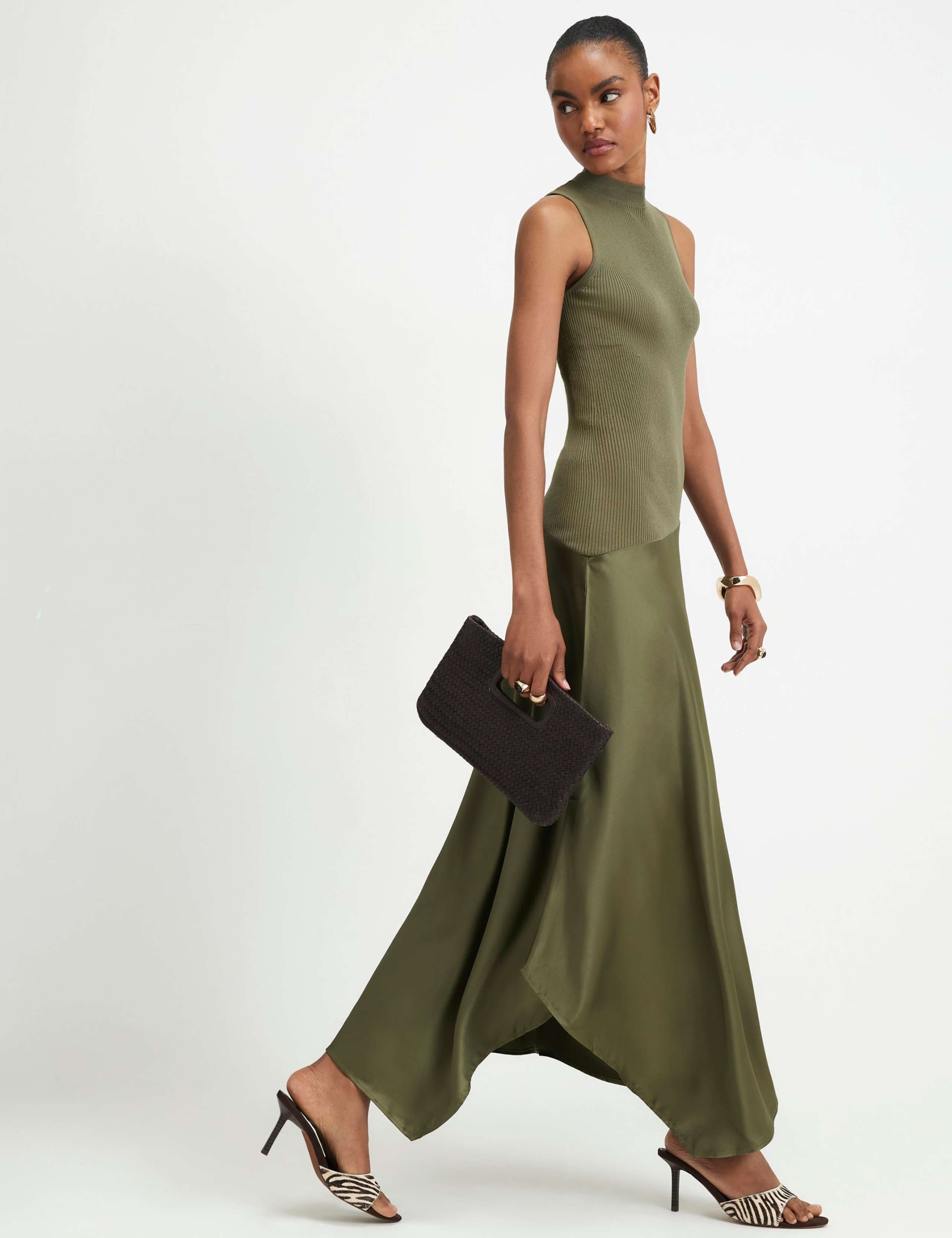 Satin Knitted High Neck Maxi Bodycon Dress