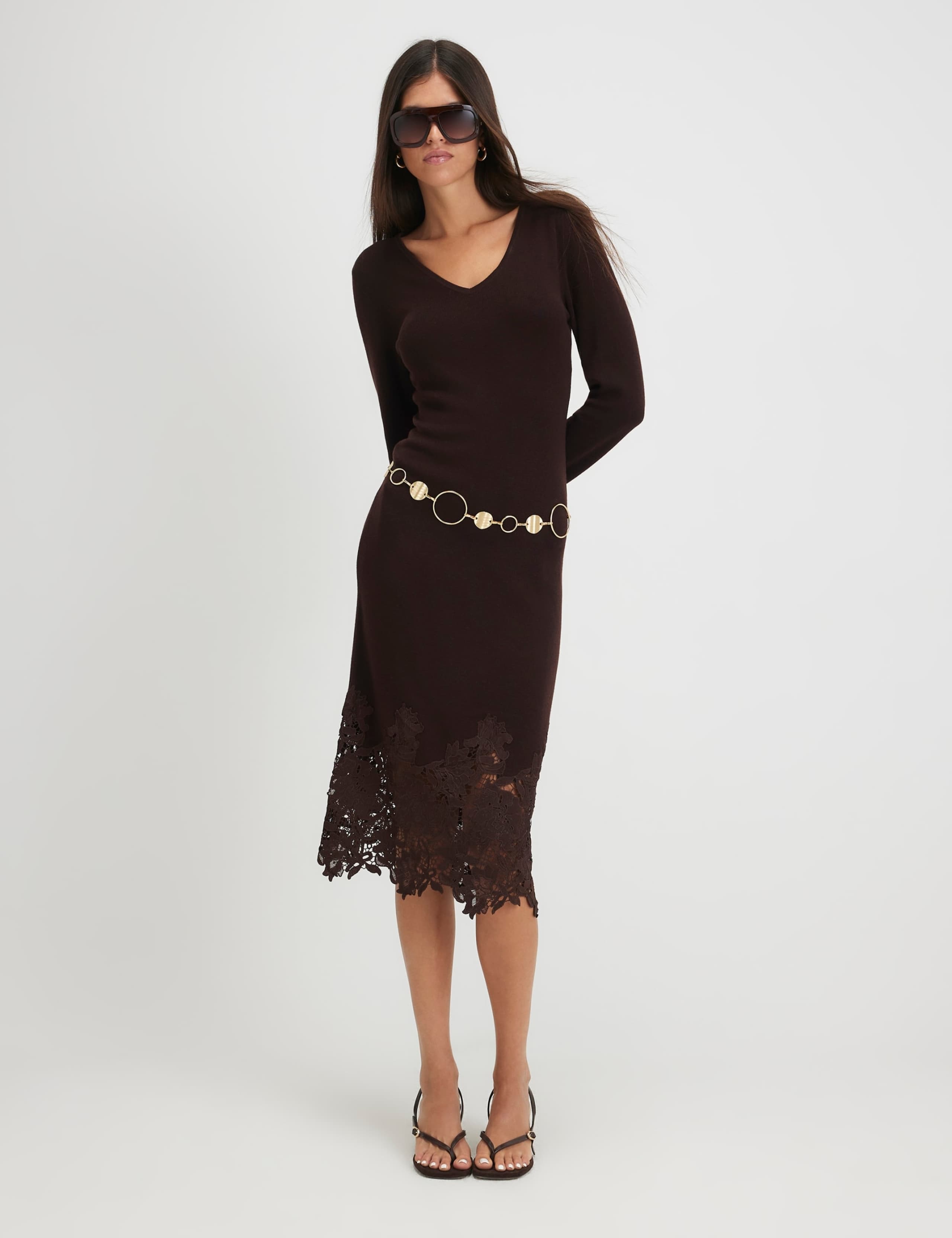 Lace V-Neck Midi Jumper Dress