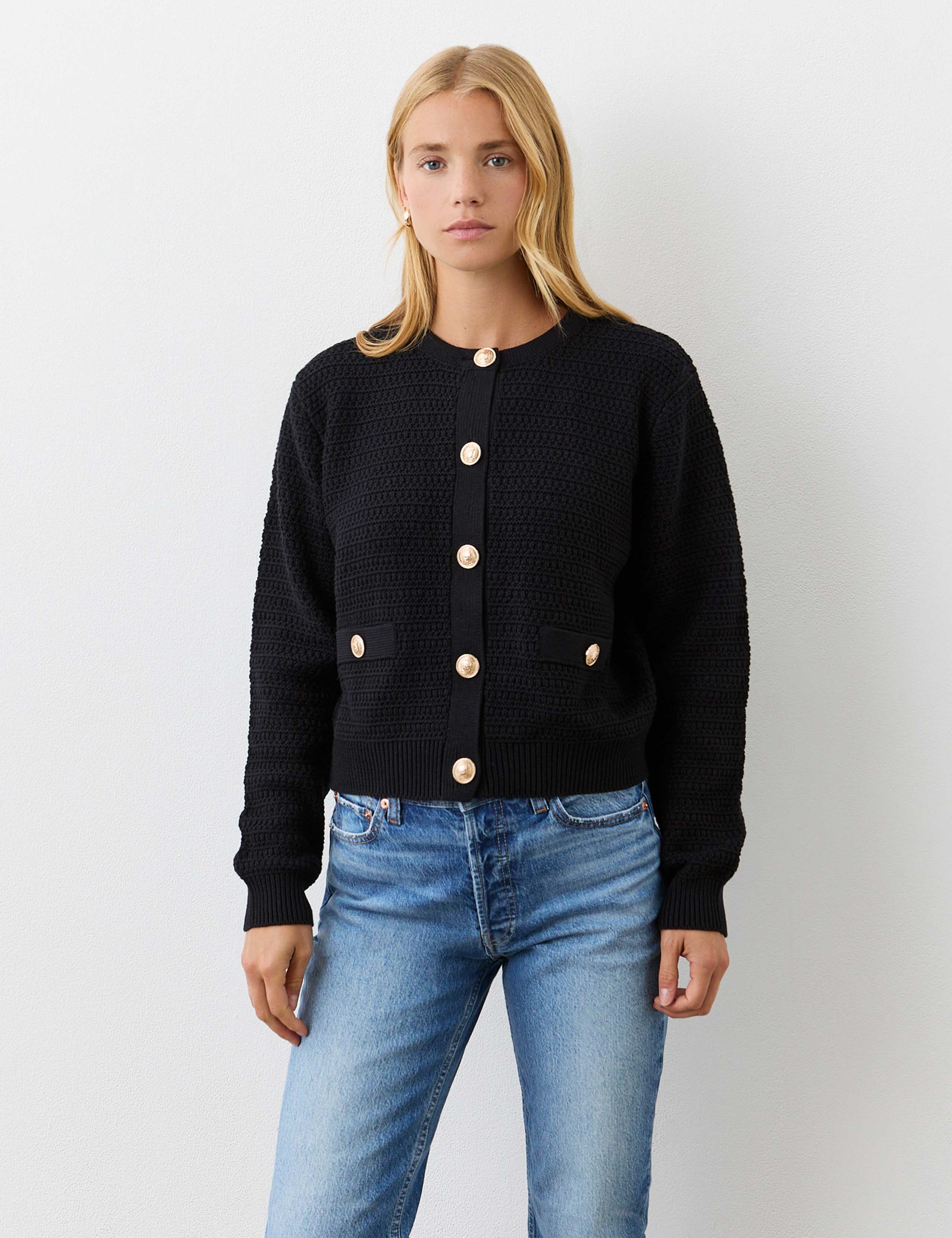 Pure Cotton Textured Button Front Cardigan