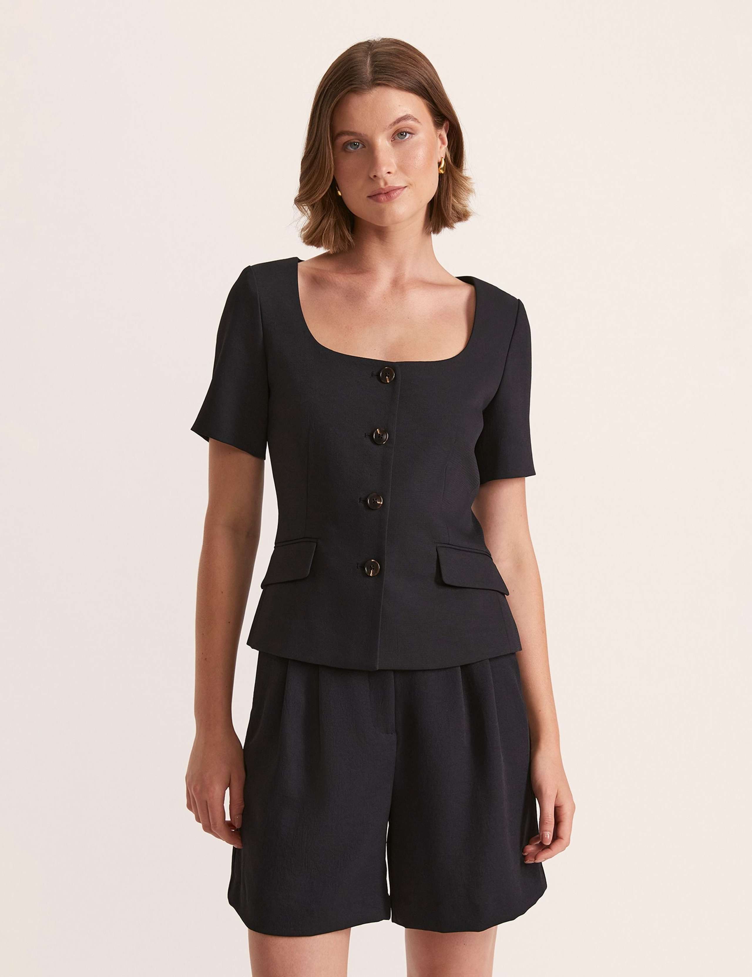 Scoop Neck Button Front Top