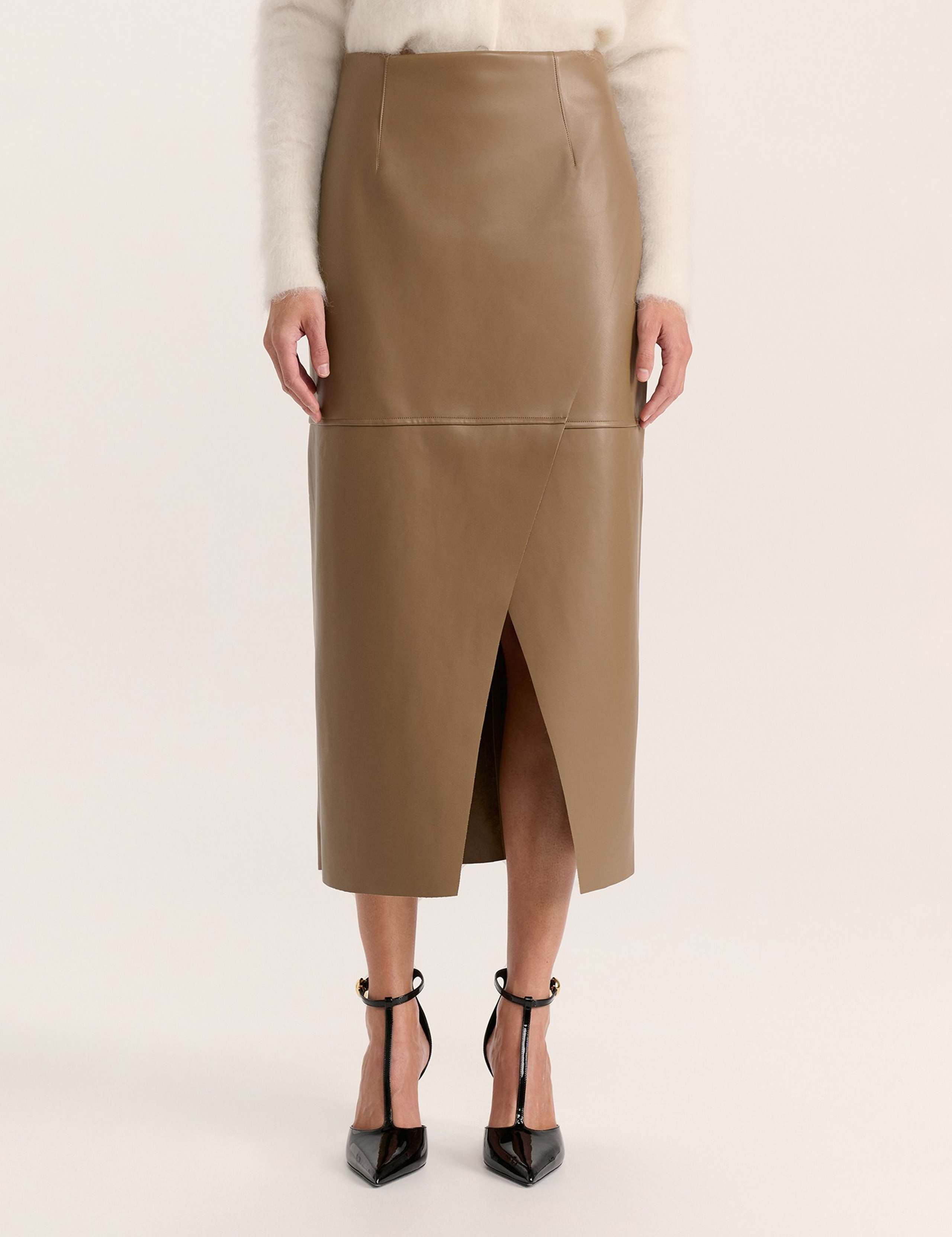 Leather Look Midi Wrap Skirt