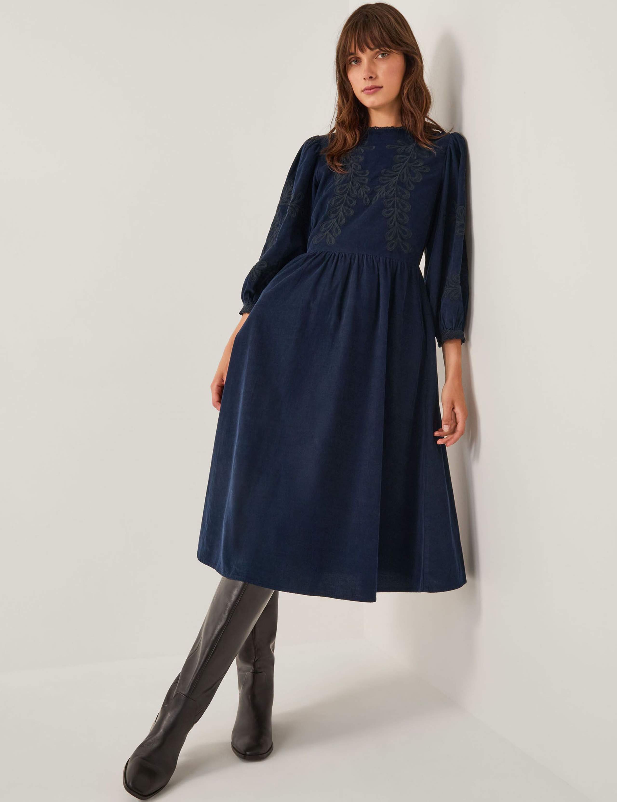 Cord Embroidered Midi Skater Dress
