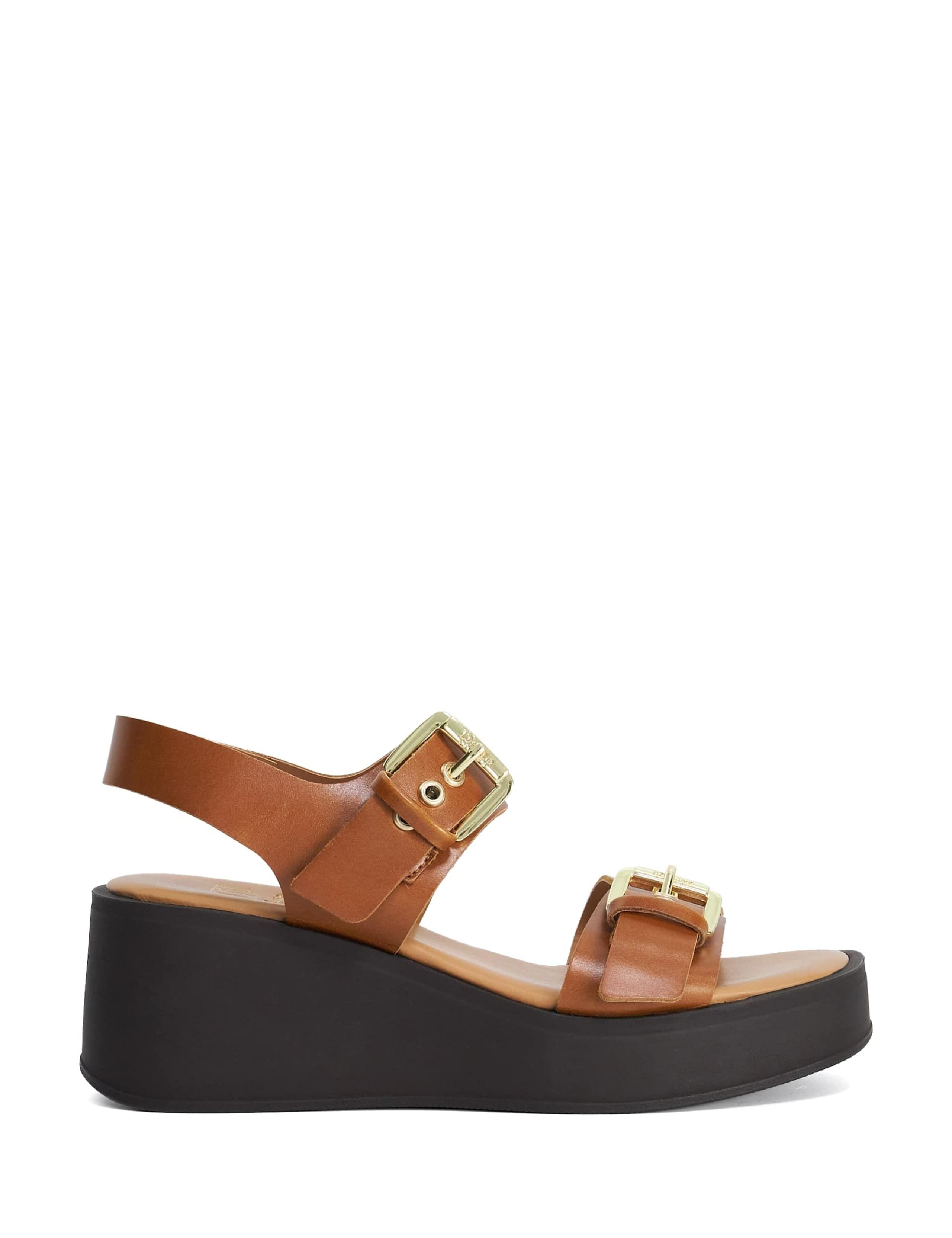 Leather Buckle Strappy Wedge Sandals
