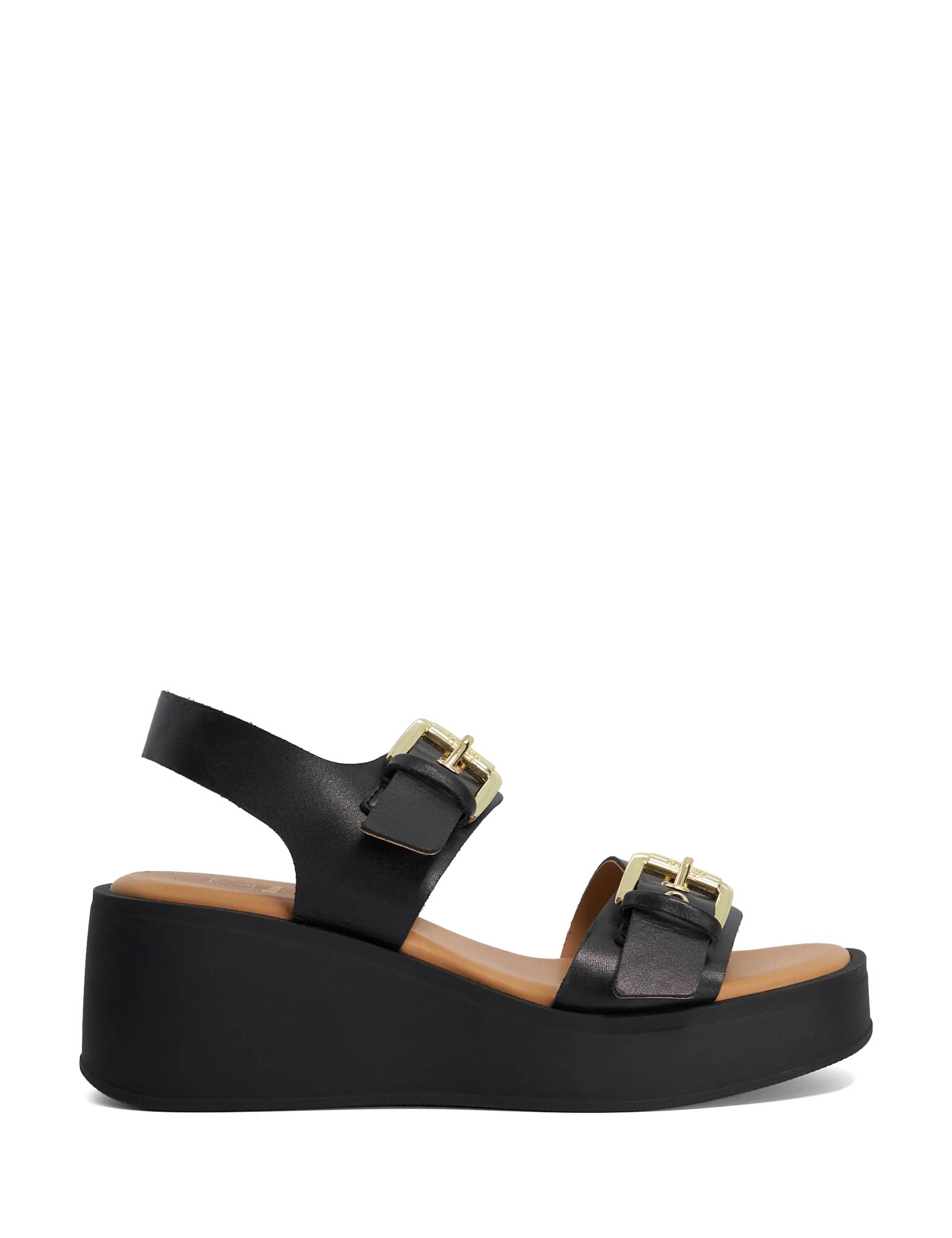 Leather Buckle Strappy Wedge Sandals