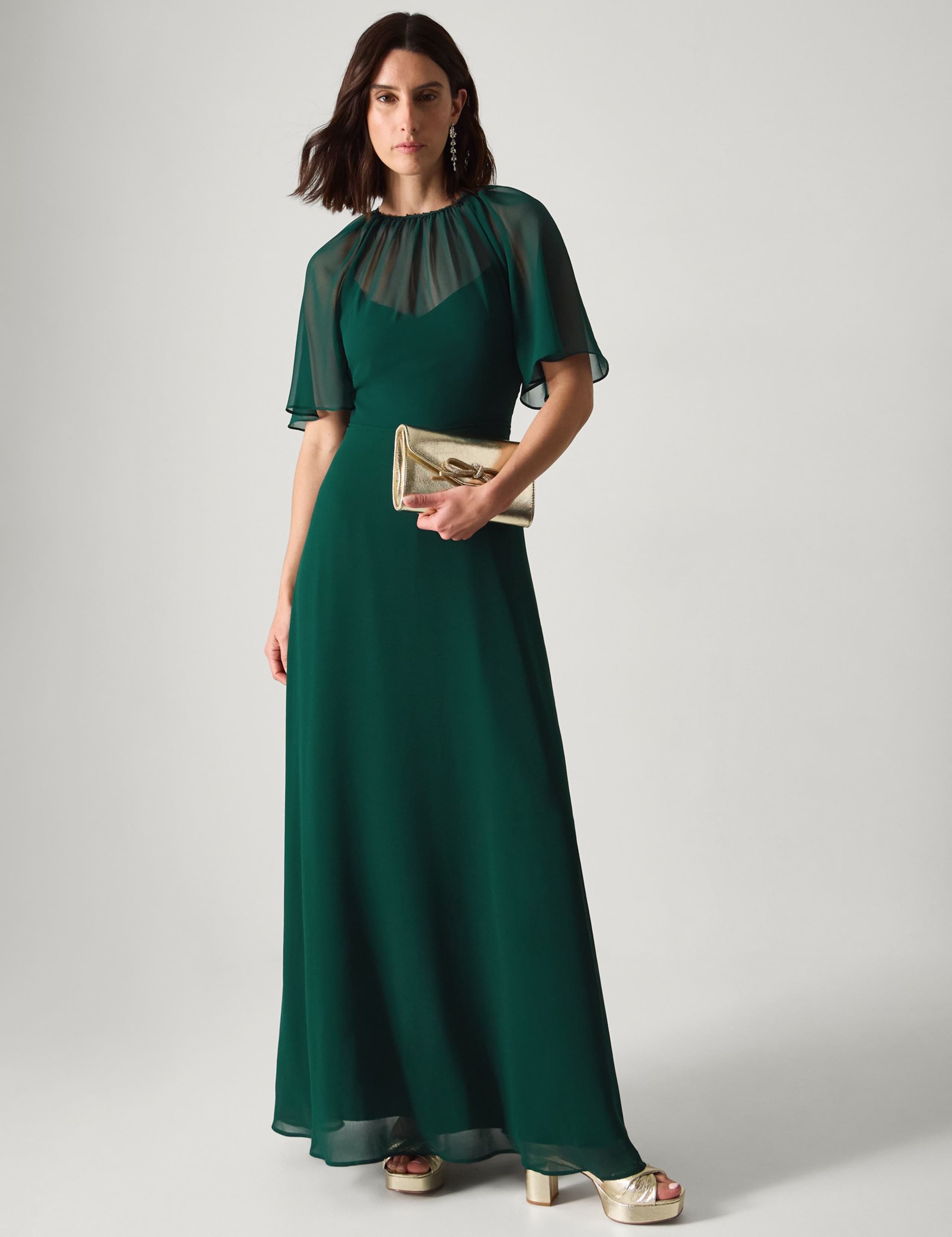 Chiffon Angel Sleeve Maxi Column Dress