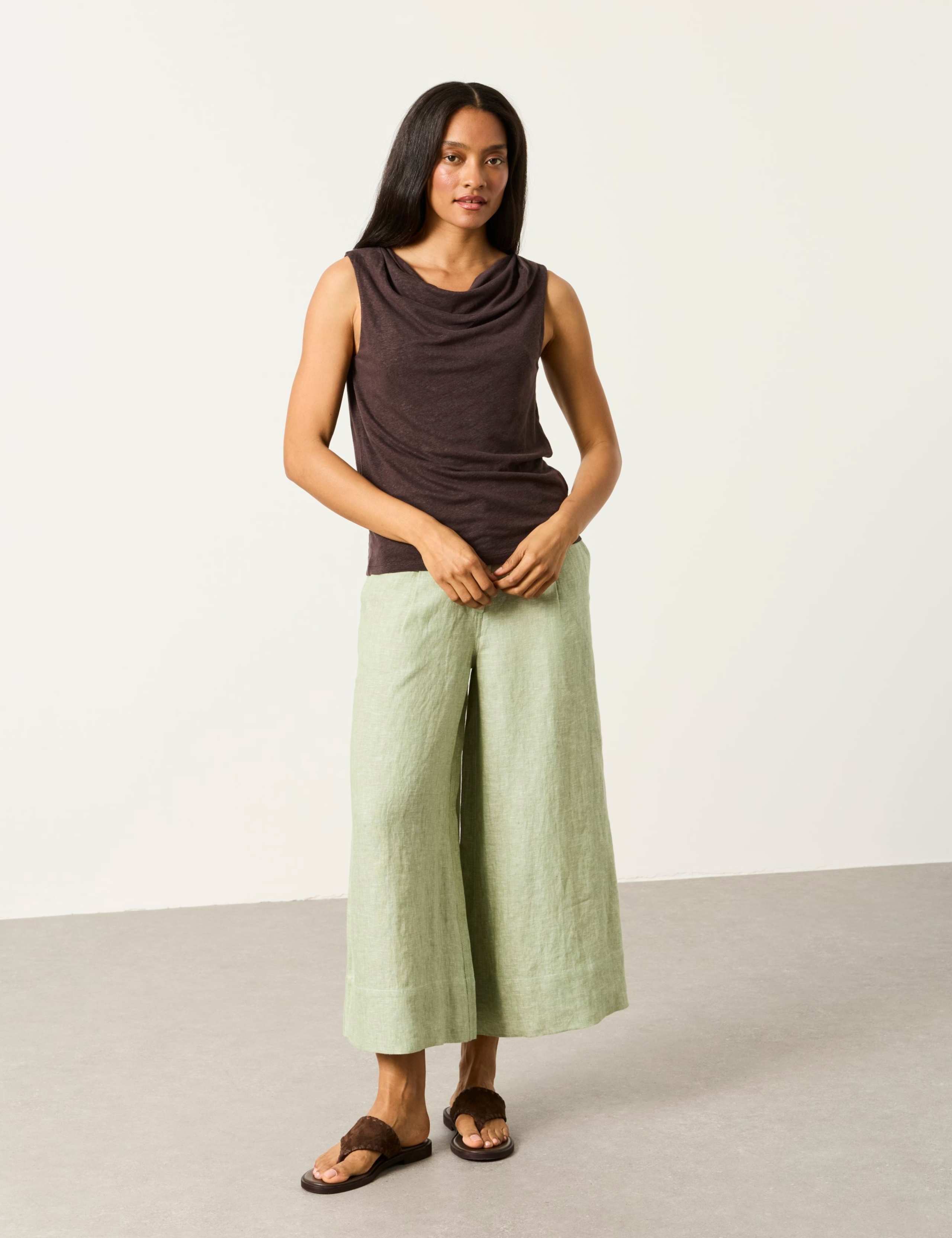 Linen Rich Cowl Neck Top