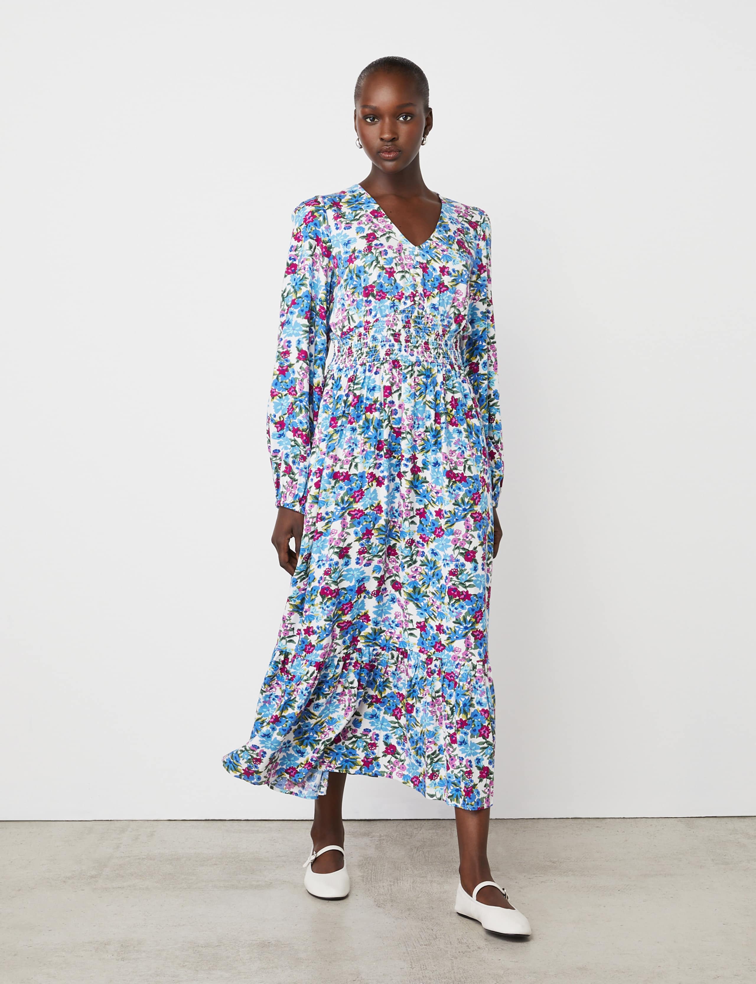 Floral V-Neck Midaxi Tiered Dress