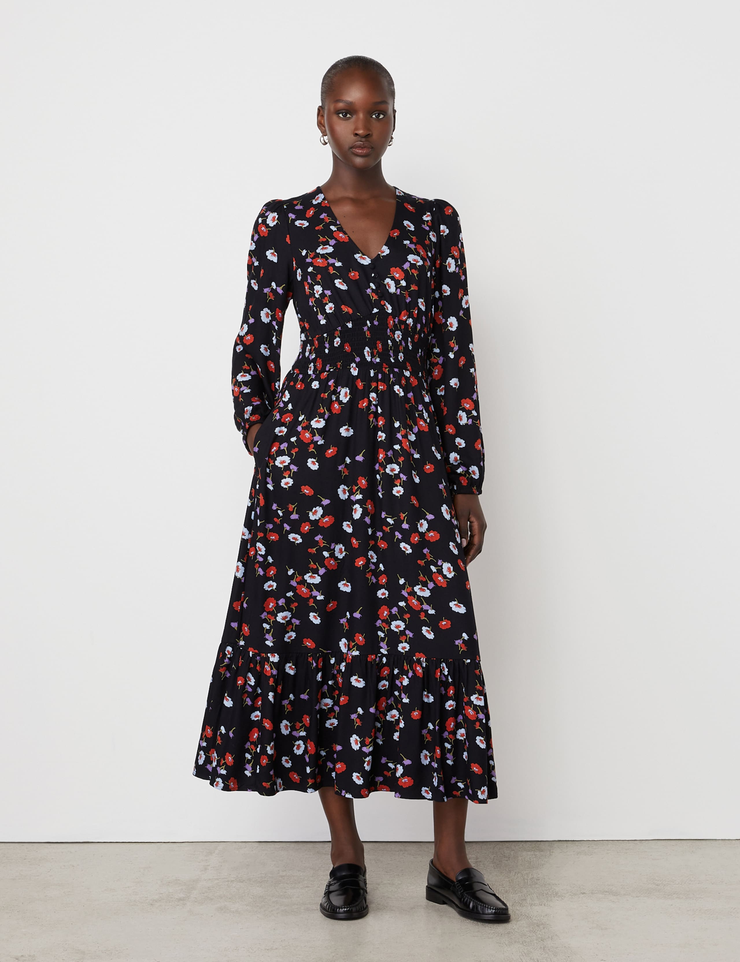 Floral V-Neck Midaxi Tiered Dress