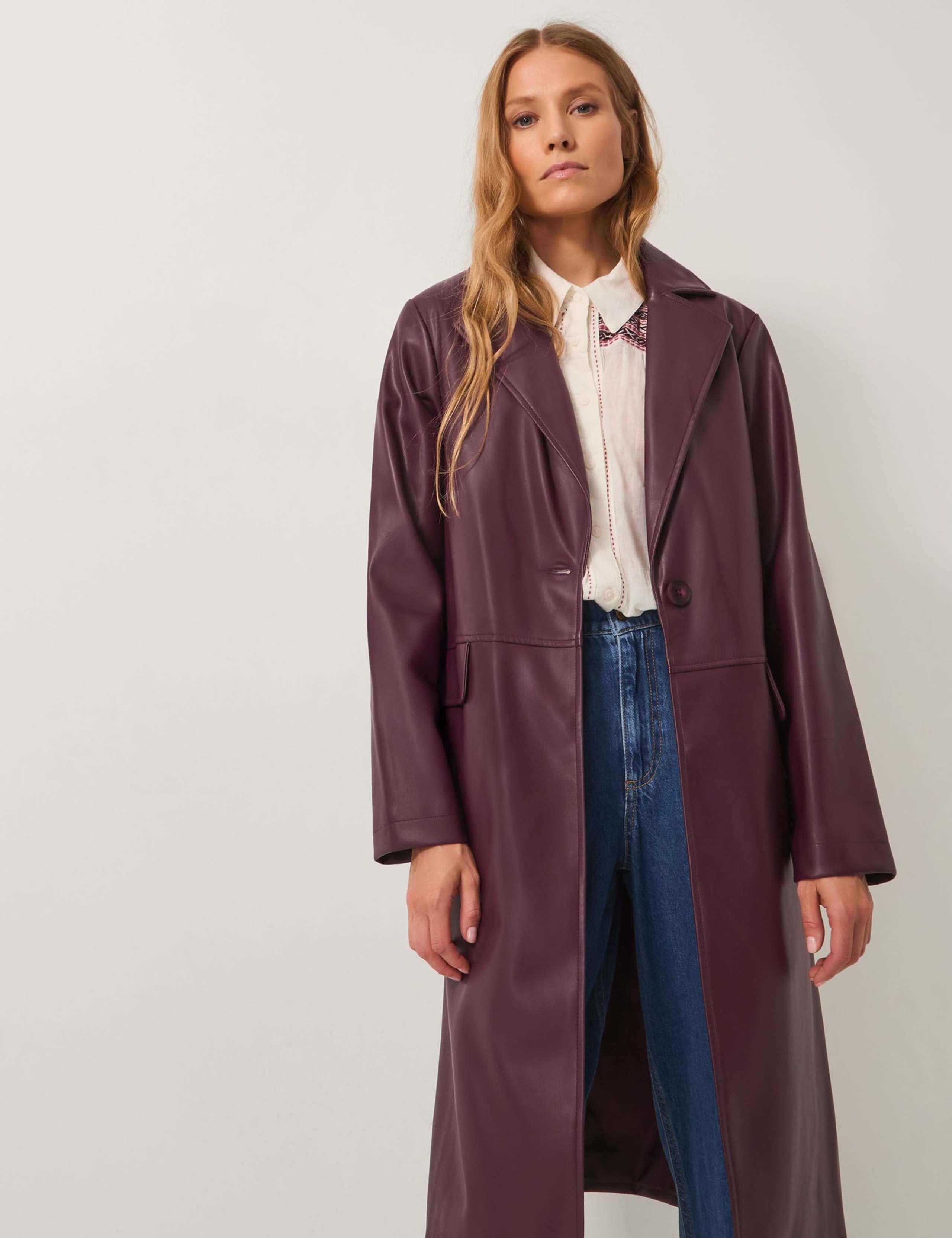 Faux Leather Trench Coat