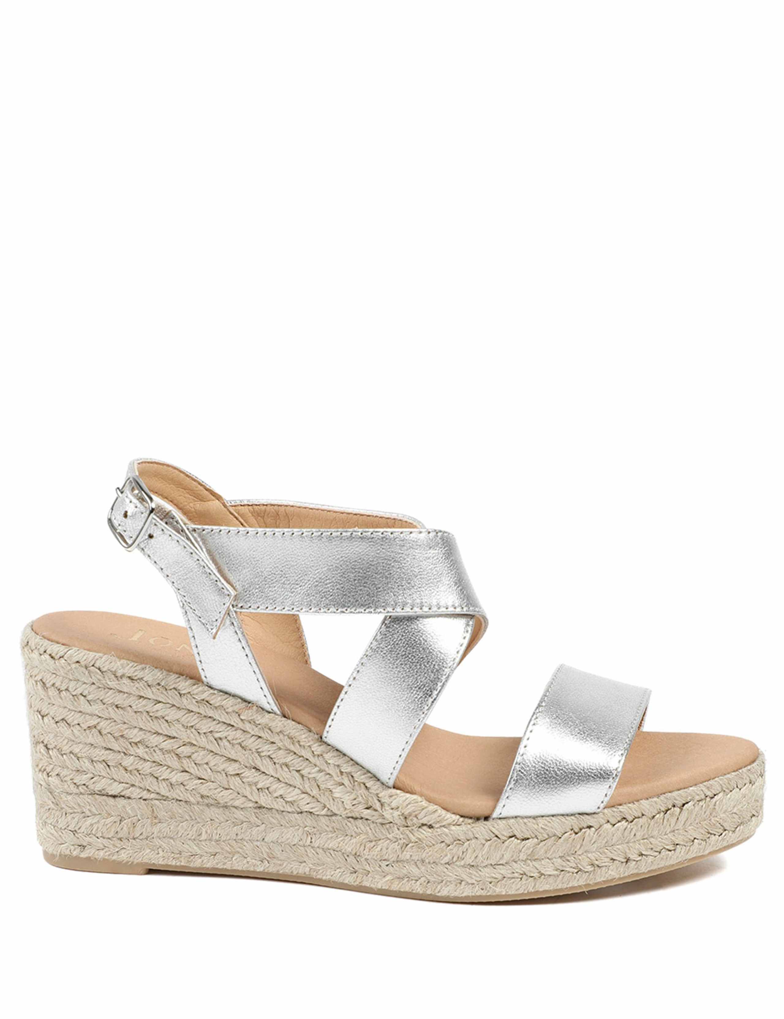 Leather Metallic Wedge Espadrille Sandals