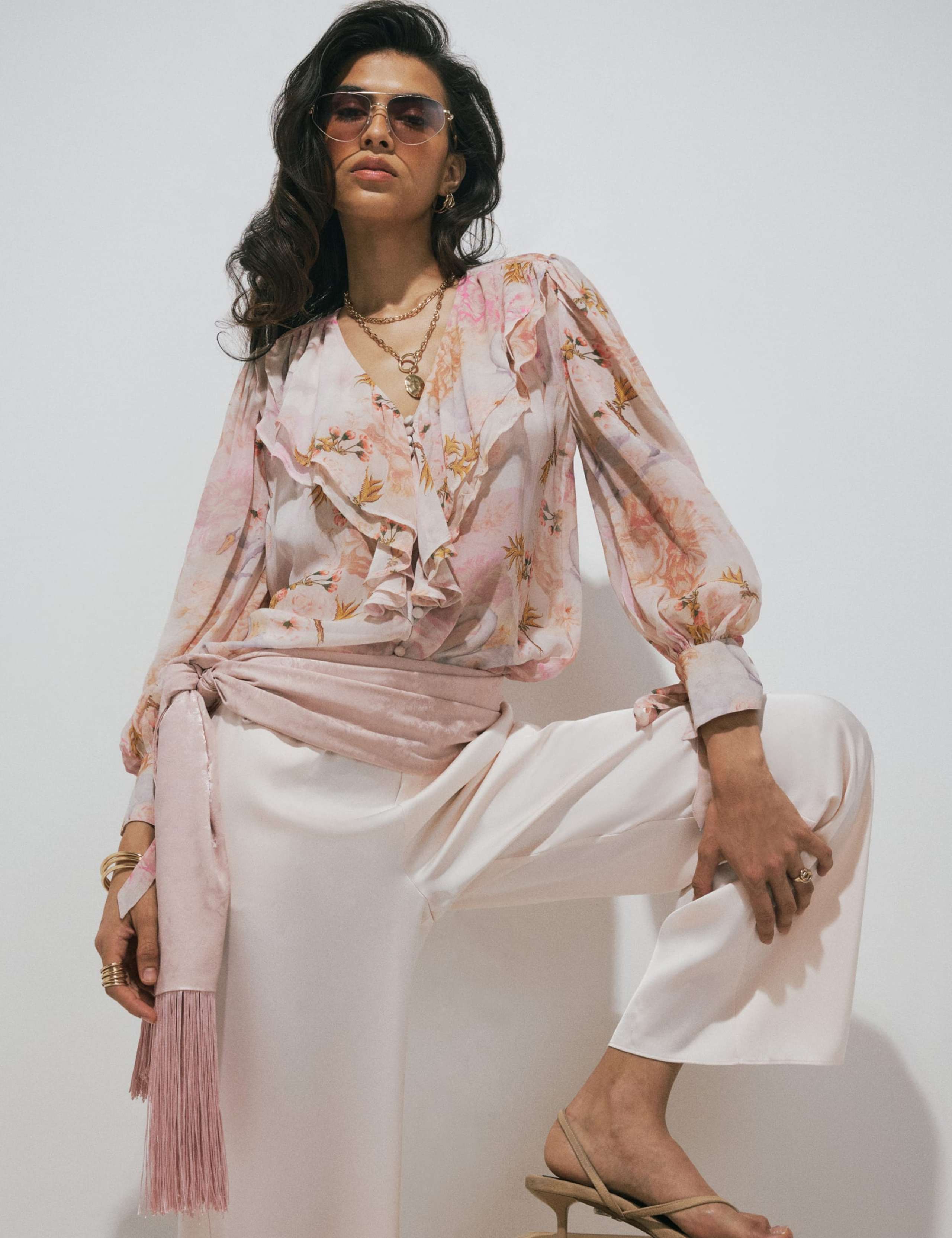 Floral Ruffle Detail Blouse