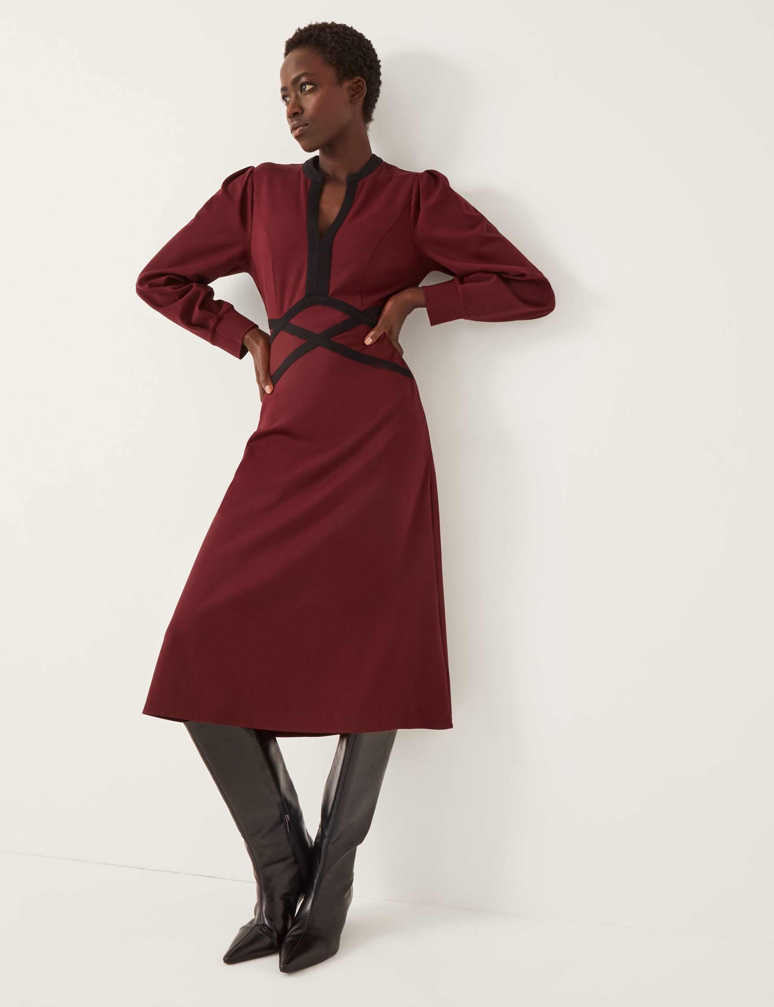 Jersey V-Neck Midi Skater Dress