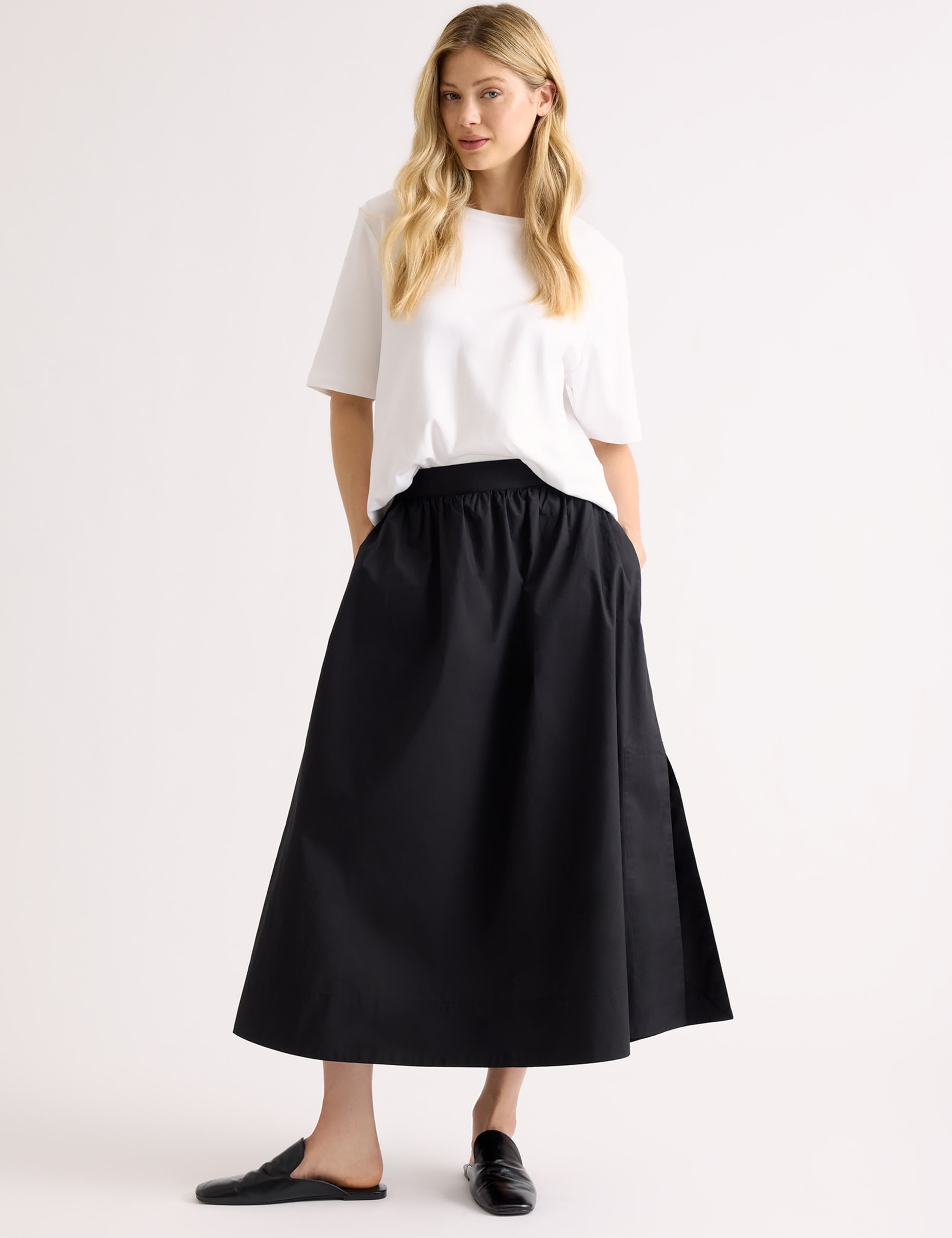 Pure Cotton Midaxi A-Line Skirt