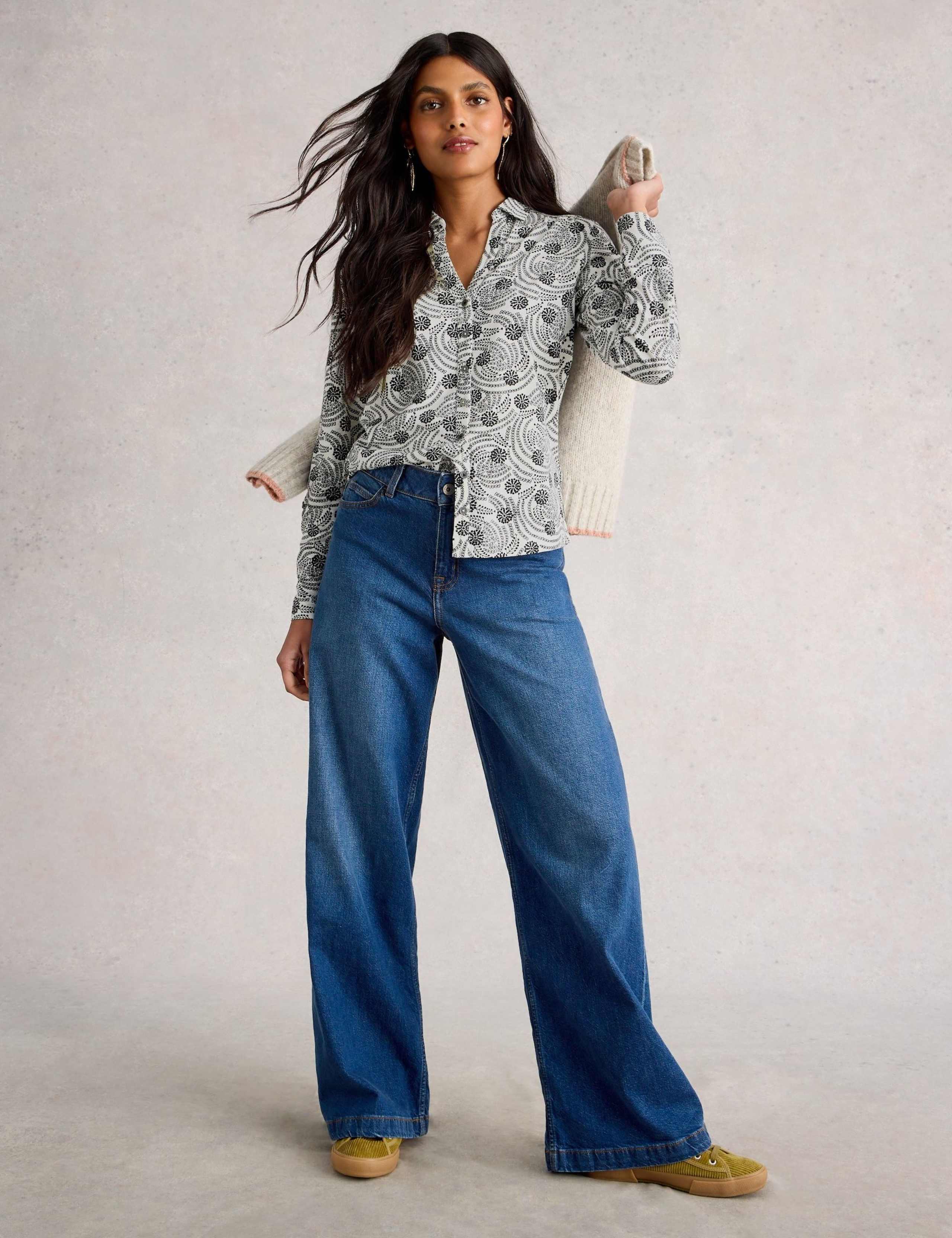 Pure Cotton Printed V-Neck Shirt