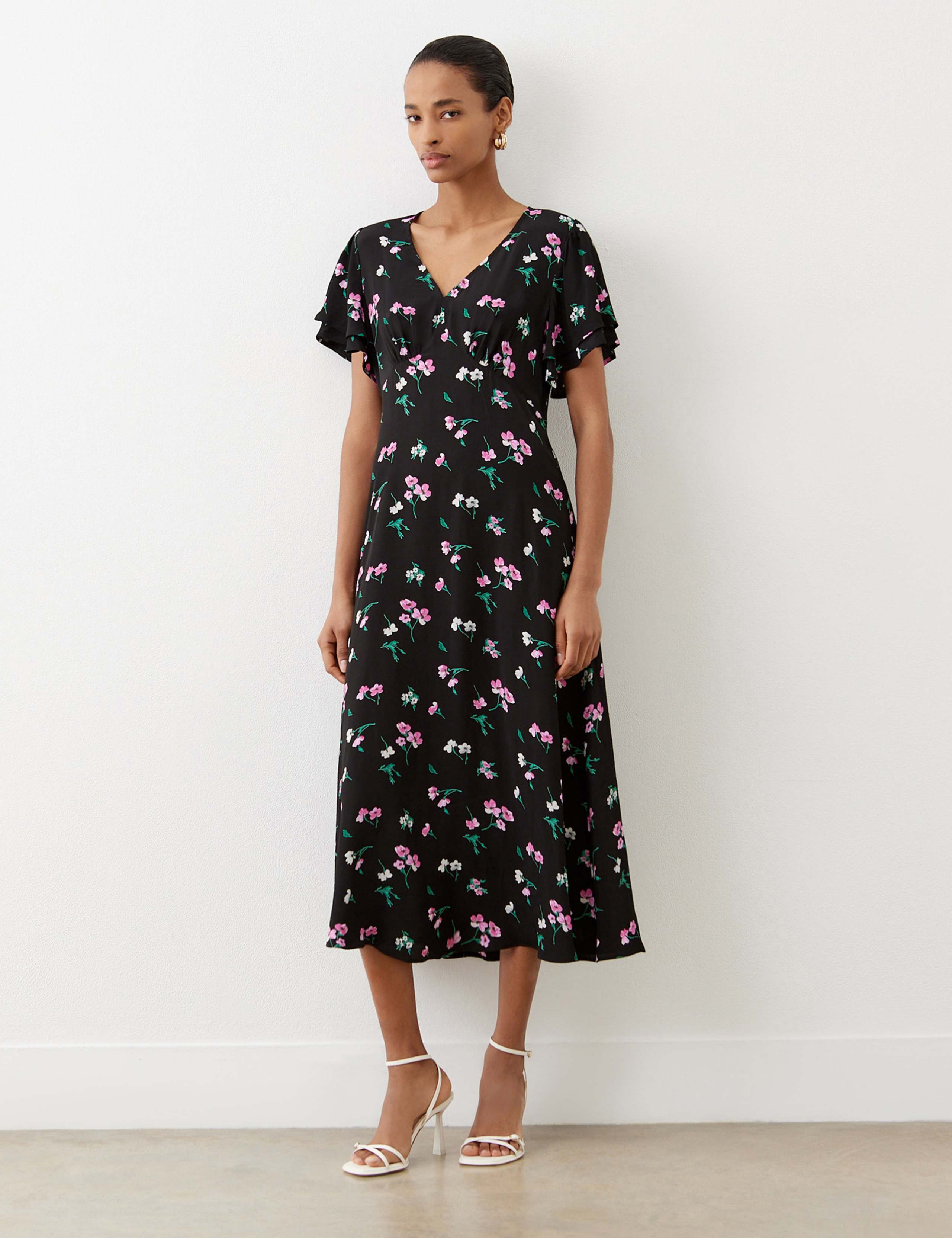 Floral V-Neck Midi Tea Dress