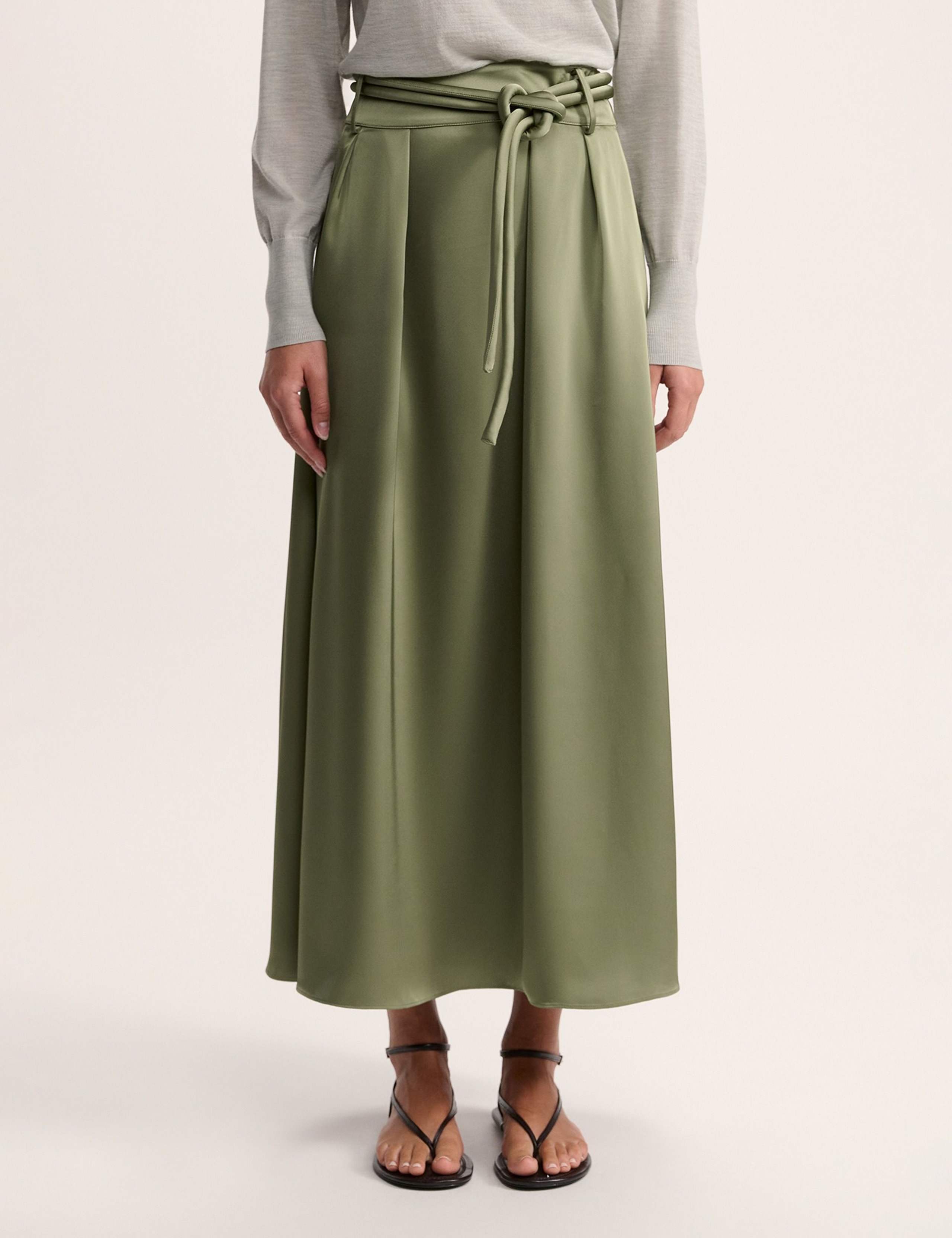 Belted Midi A-Line Skirt