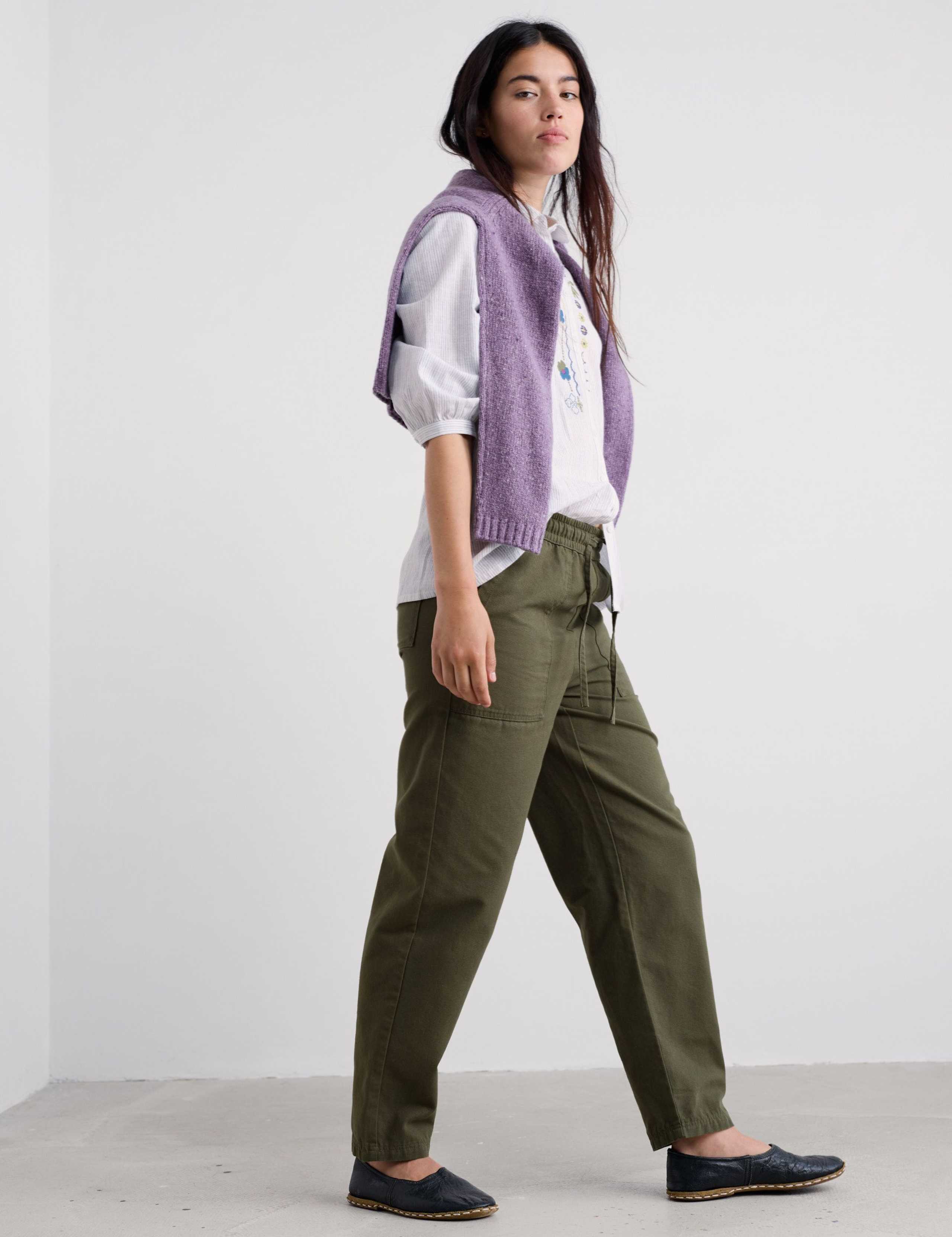 Pure Cotton Drawstring Barrel Leg Trousers