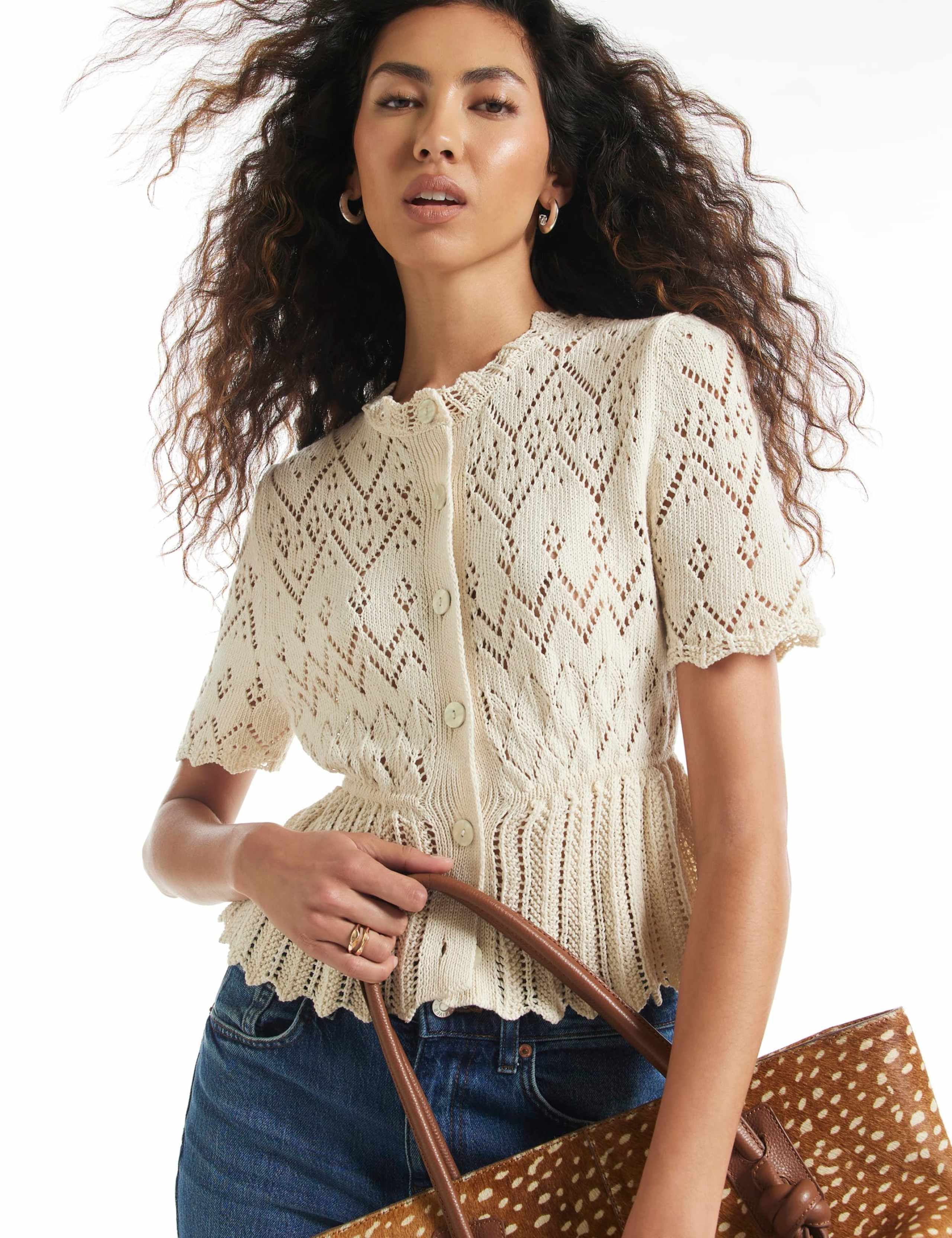Pure Cotton Peplum Button Front Polo Top