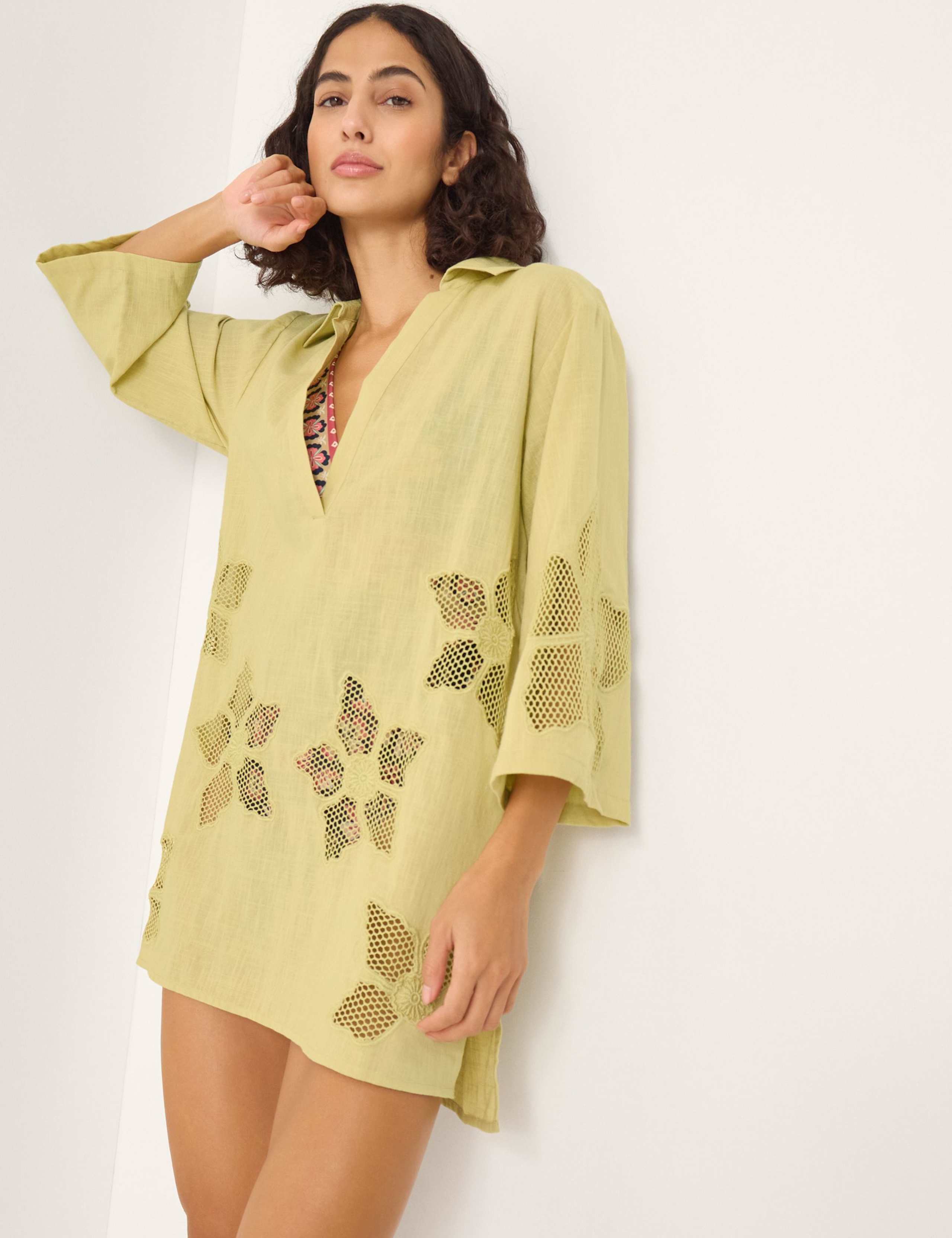 Pure Cotton Embroidered Beach Cover Up Shirt