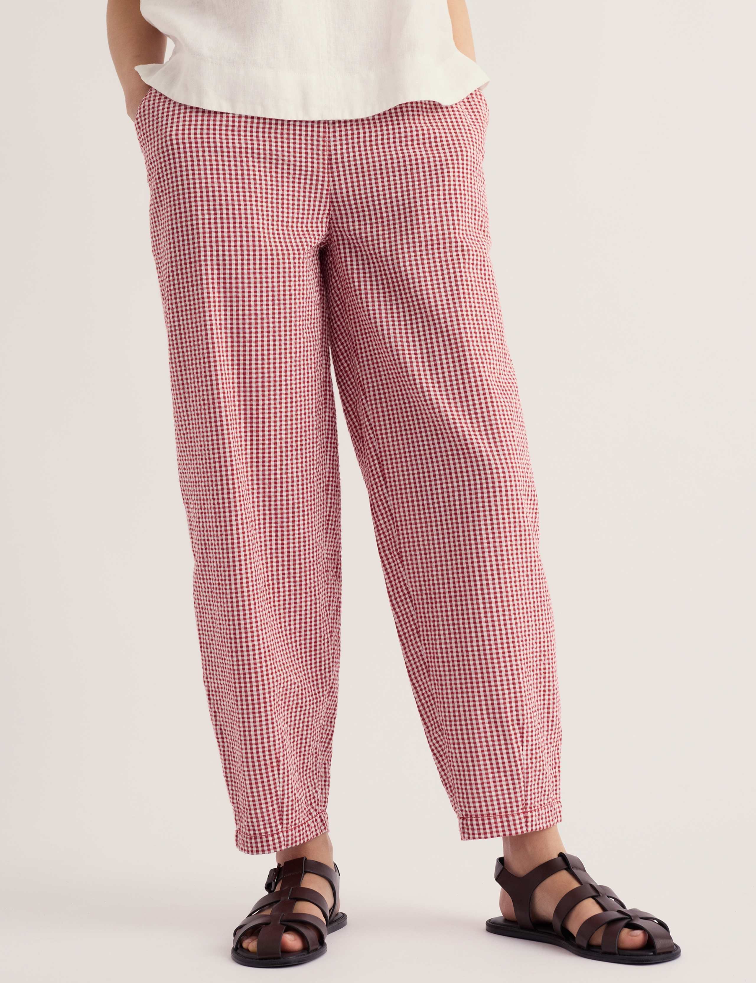 Pure Cotton Checked Tapered Trousers