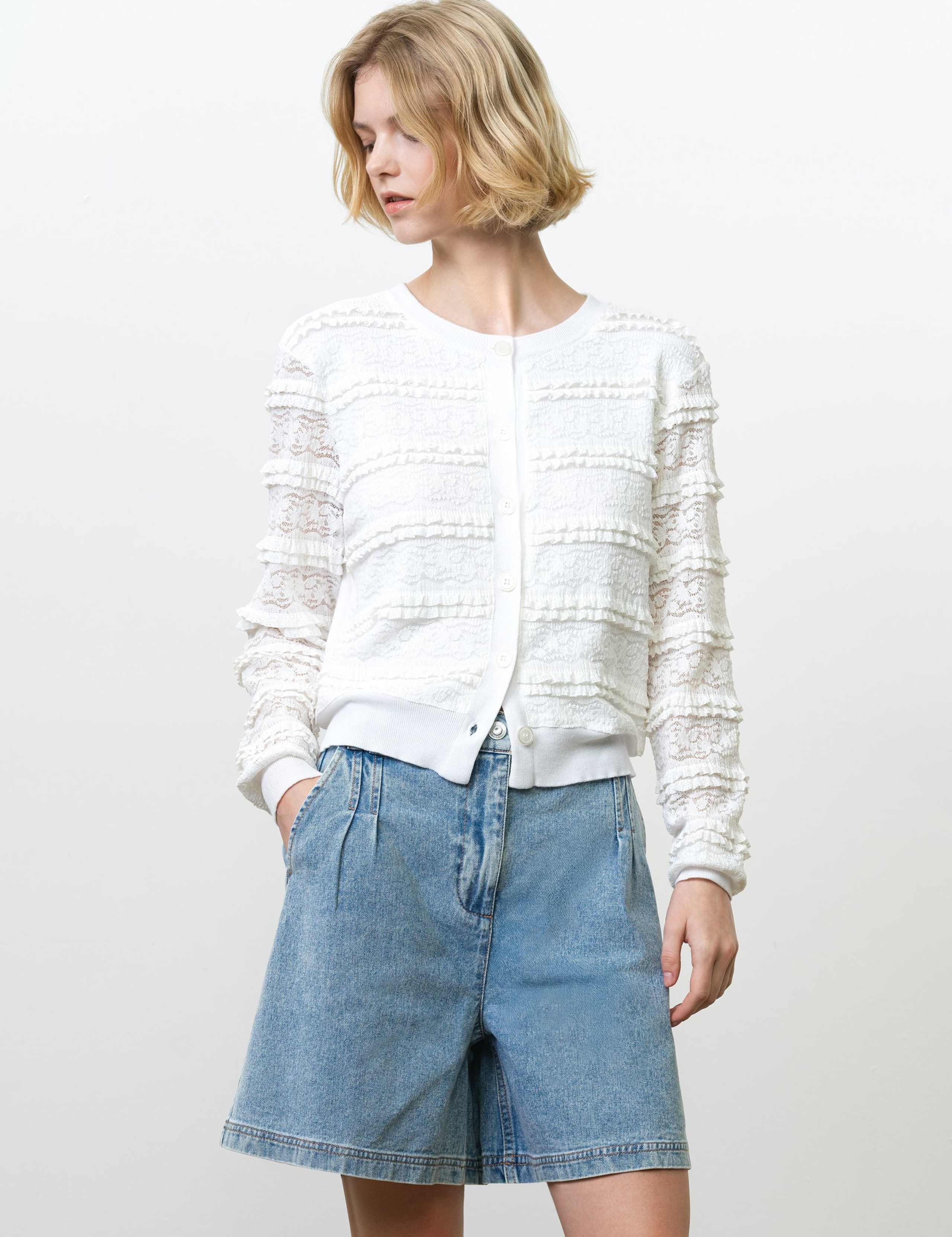 Lace Detail Ruffle Cardigan