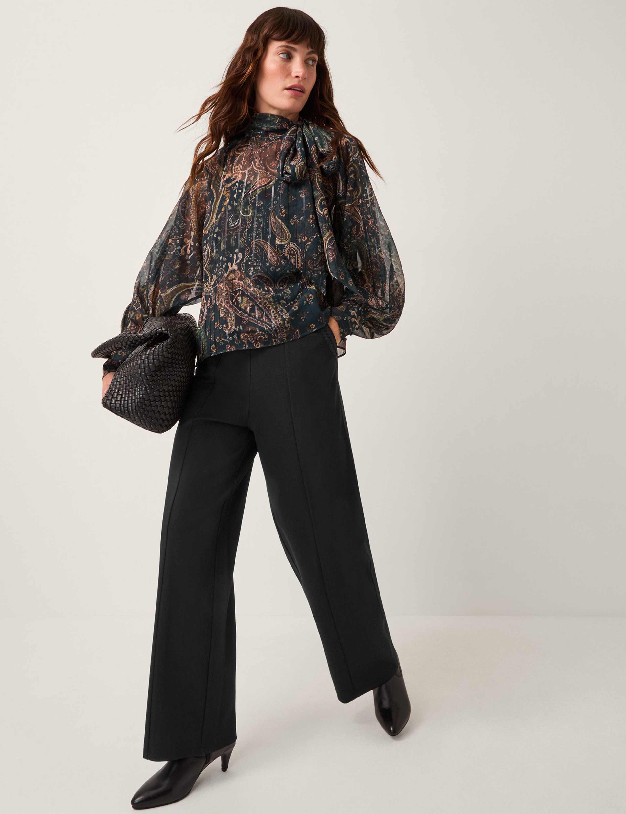 Ponte Embroidered Wide Leg Trousers