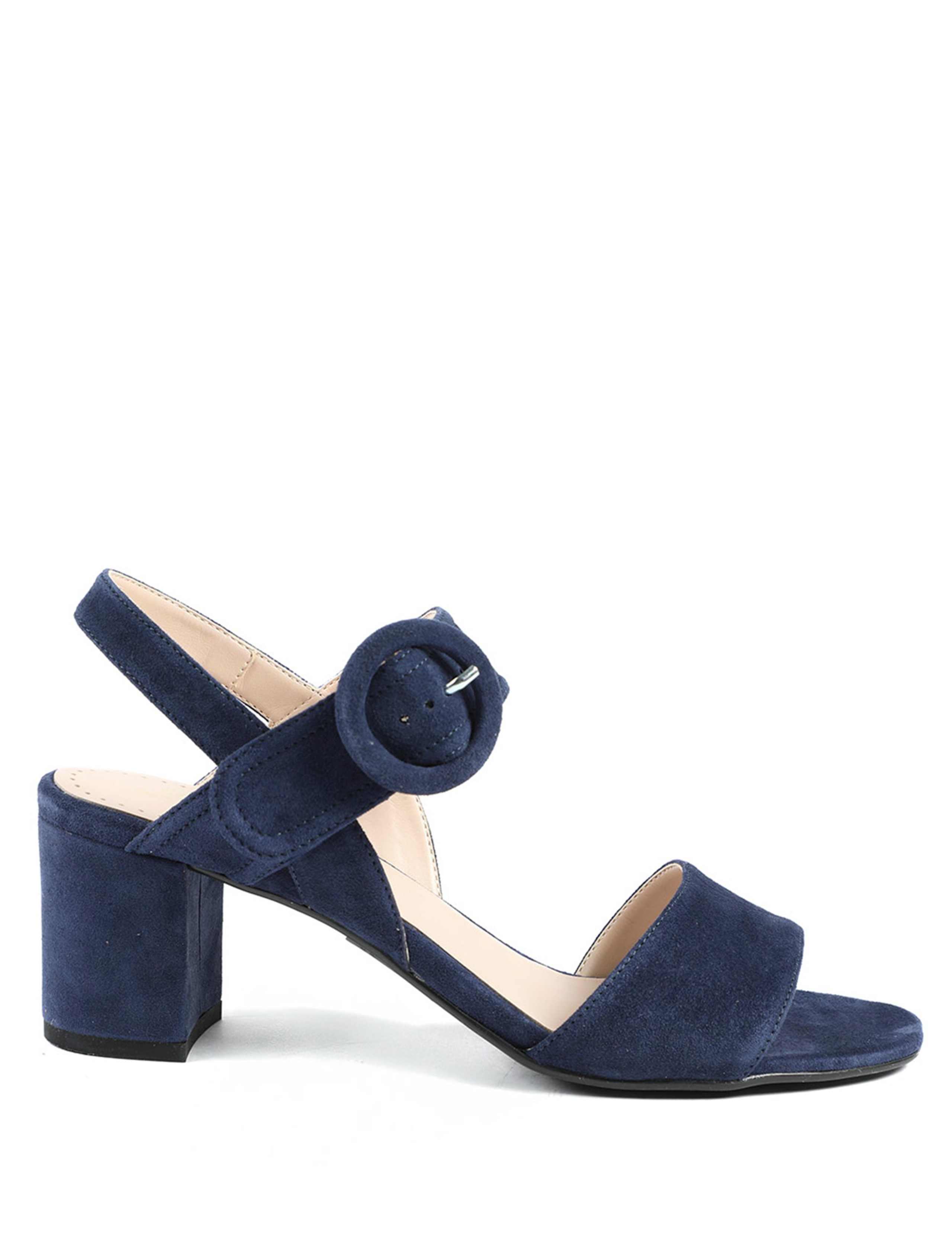Suede Buckle Ankle Strap Block Heel Sandals