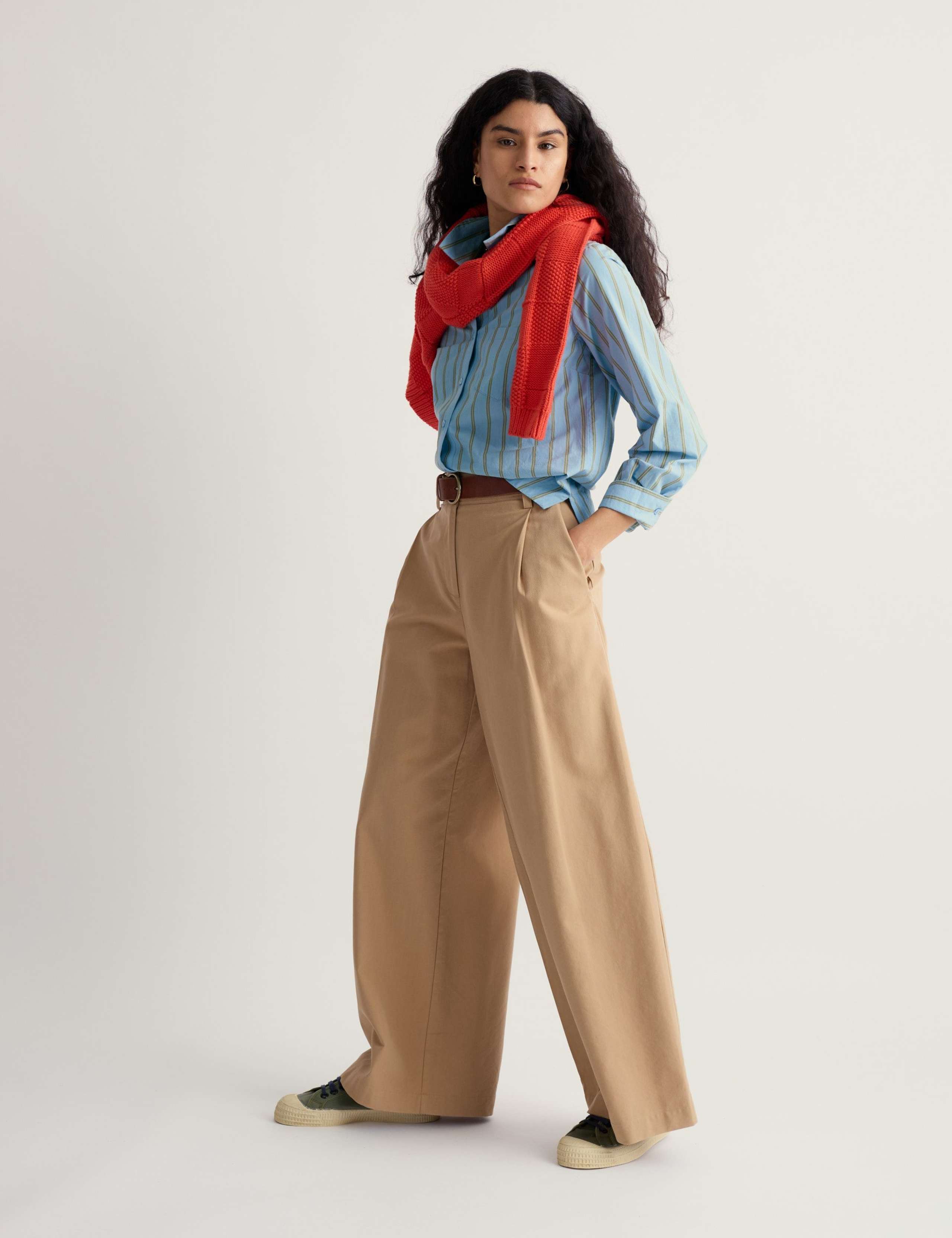 Cotton Rich Pleat Front Wide Leg Chinos