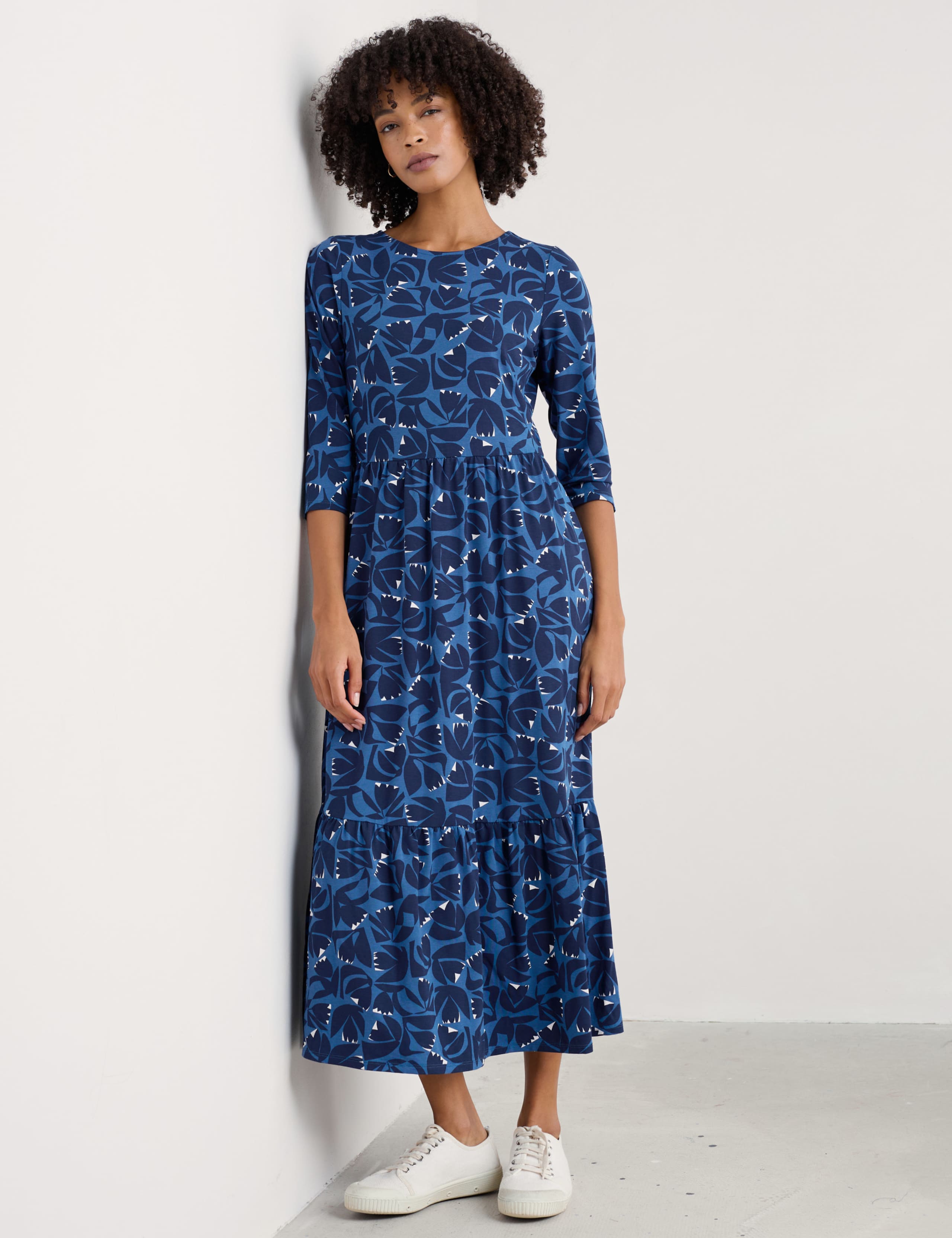 Cotton Blend Floral Midaxi Tiered Dress