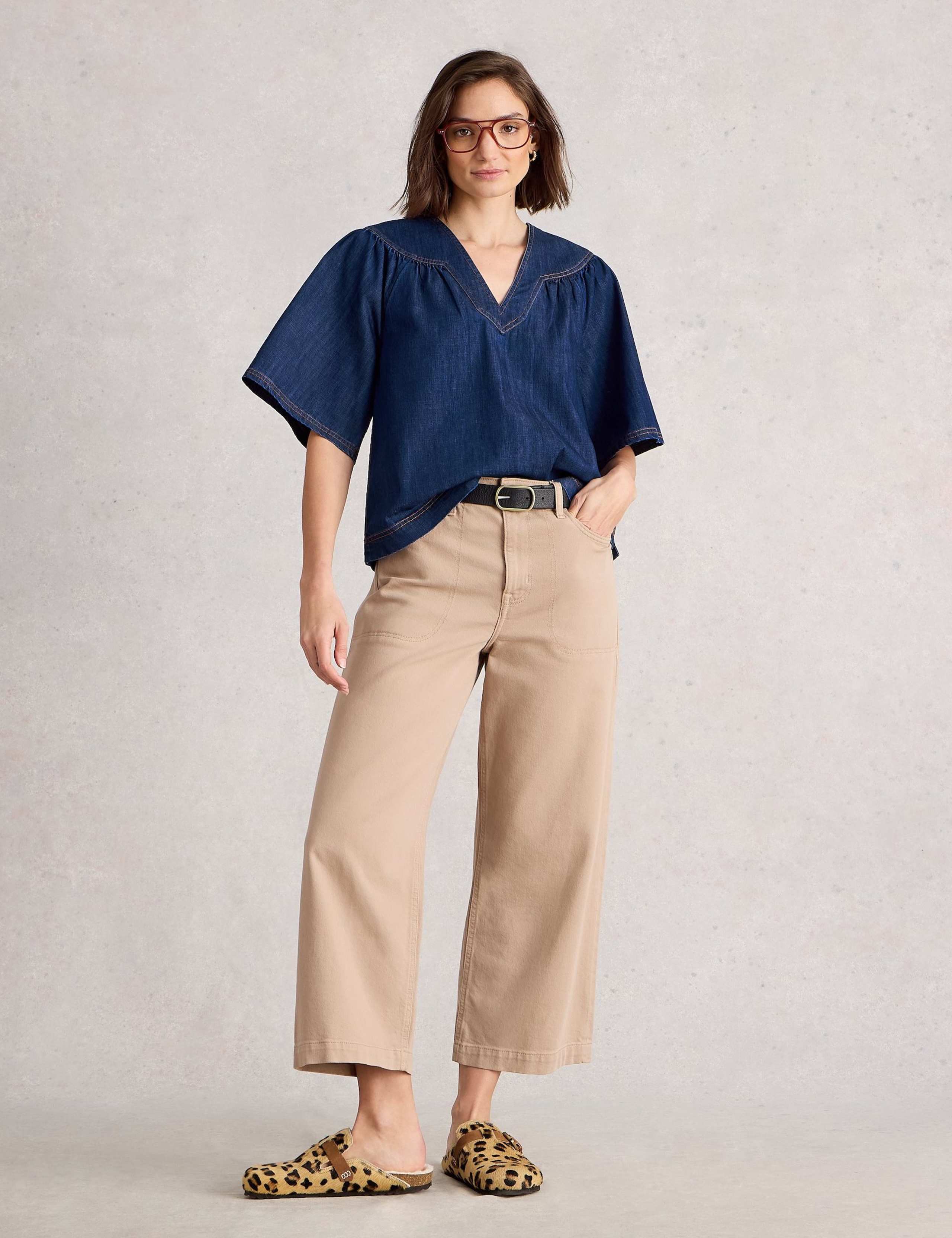 Denim V-Neck Blouse