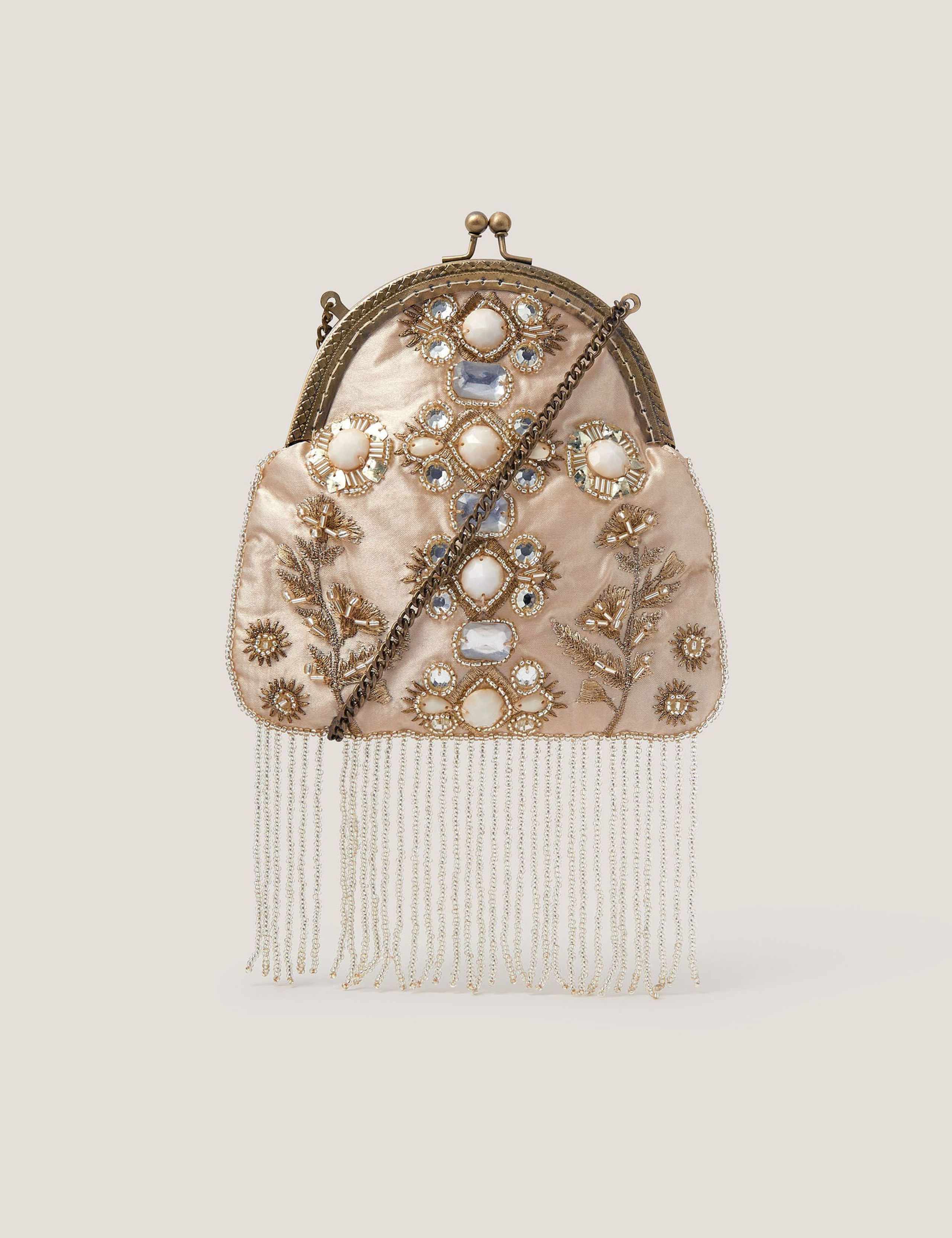 Gemstone Embellished Tassel Purse