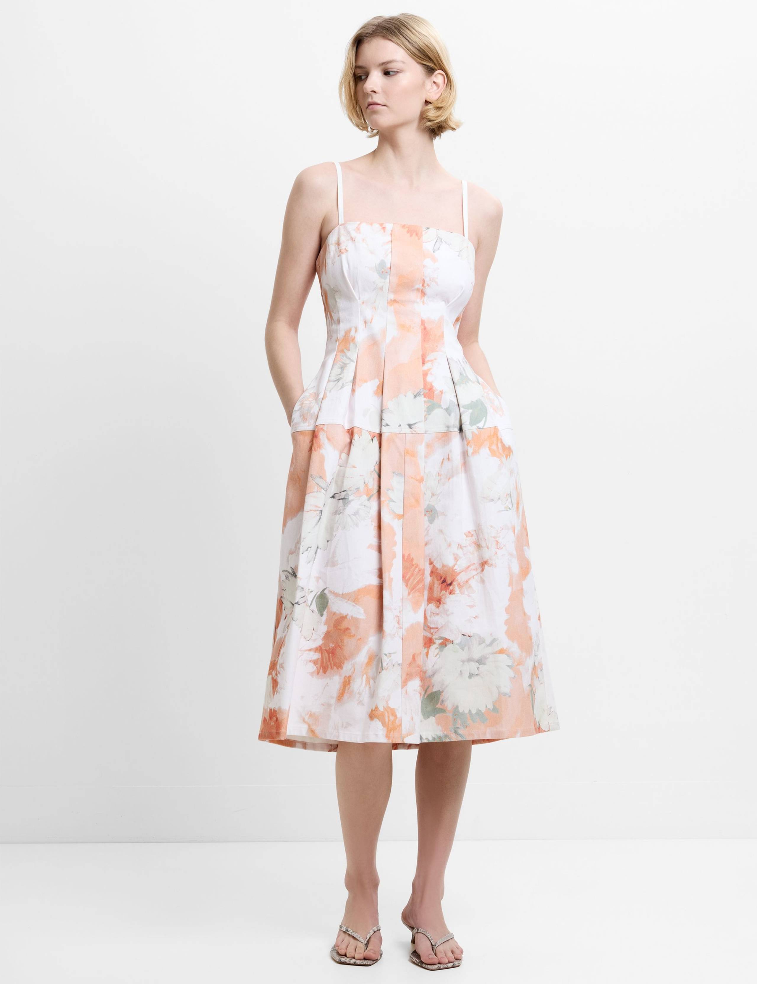 Denim Floral Square Neck Midi Skater Dress