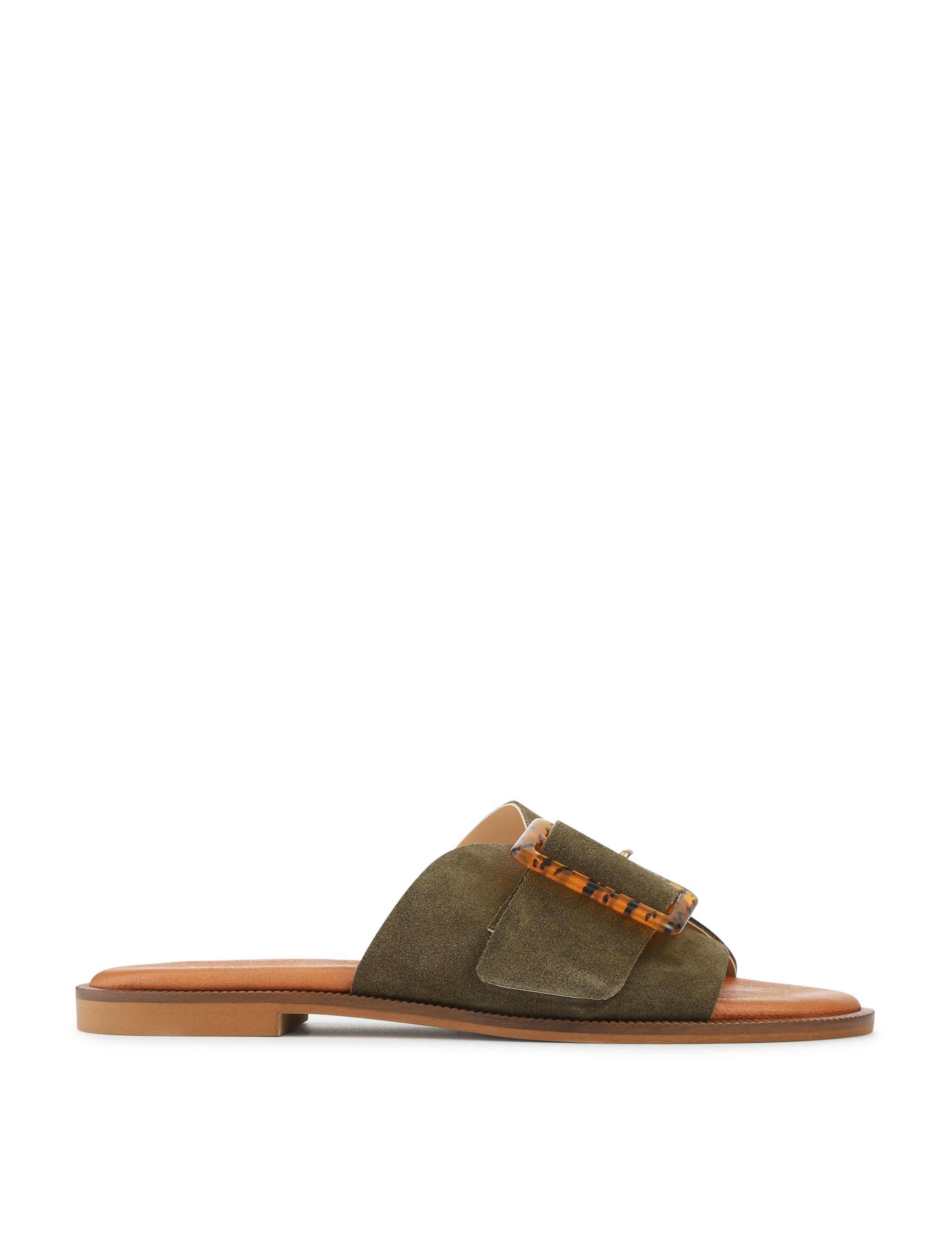 Suede Buckle Flat Mules