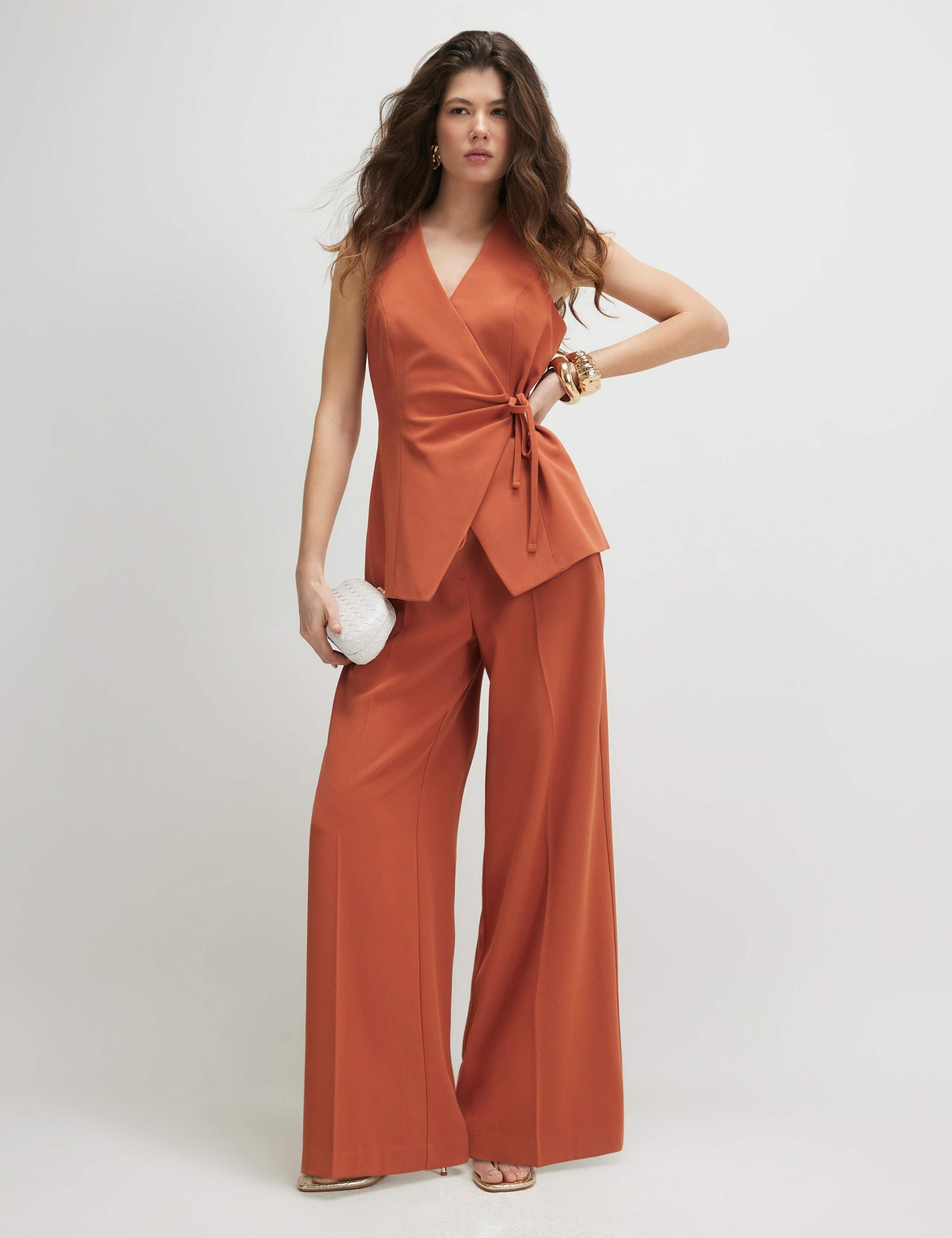 Tailored Drawstring Wide Leg Trousers