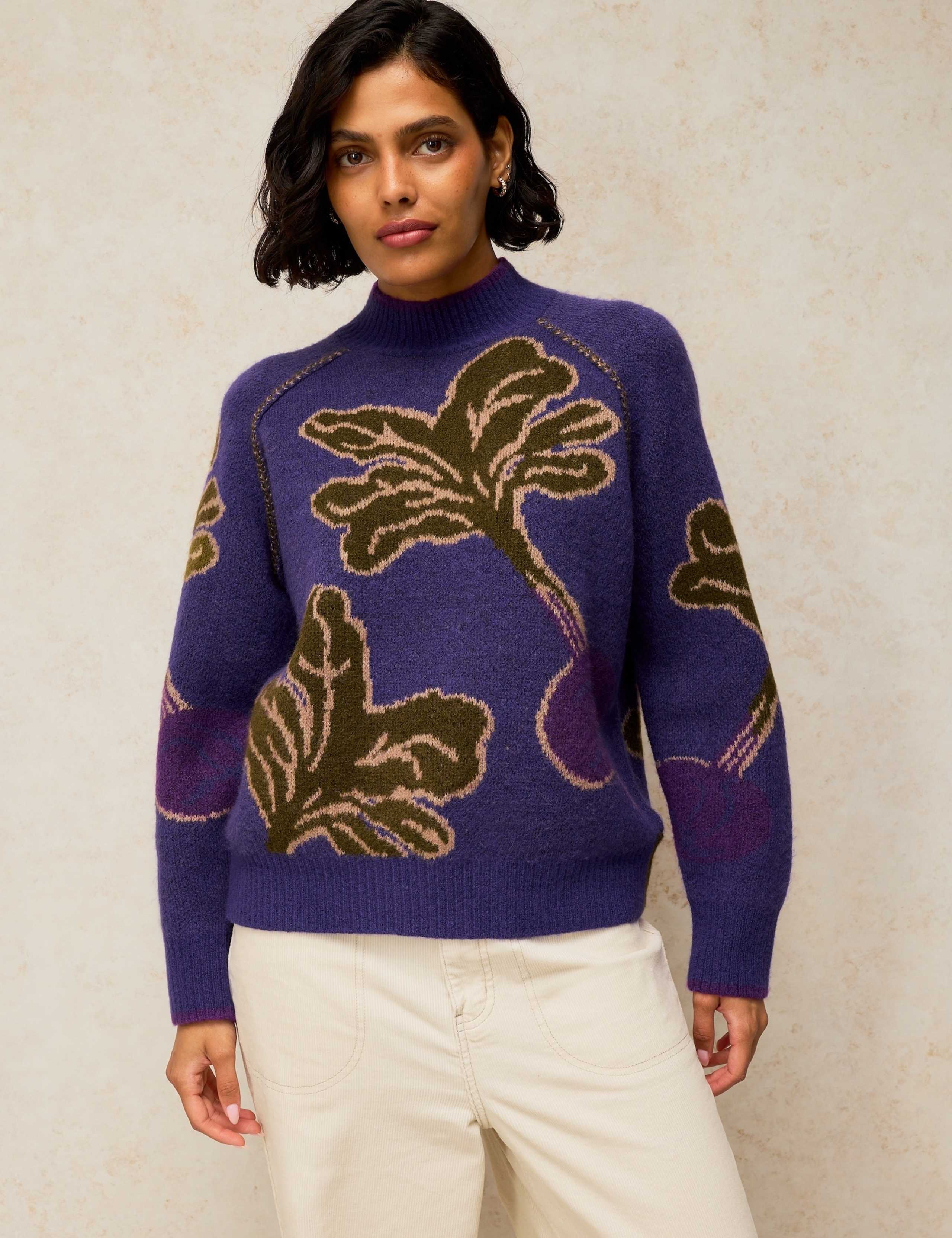 Vegetable Print Roll Neck Jumper