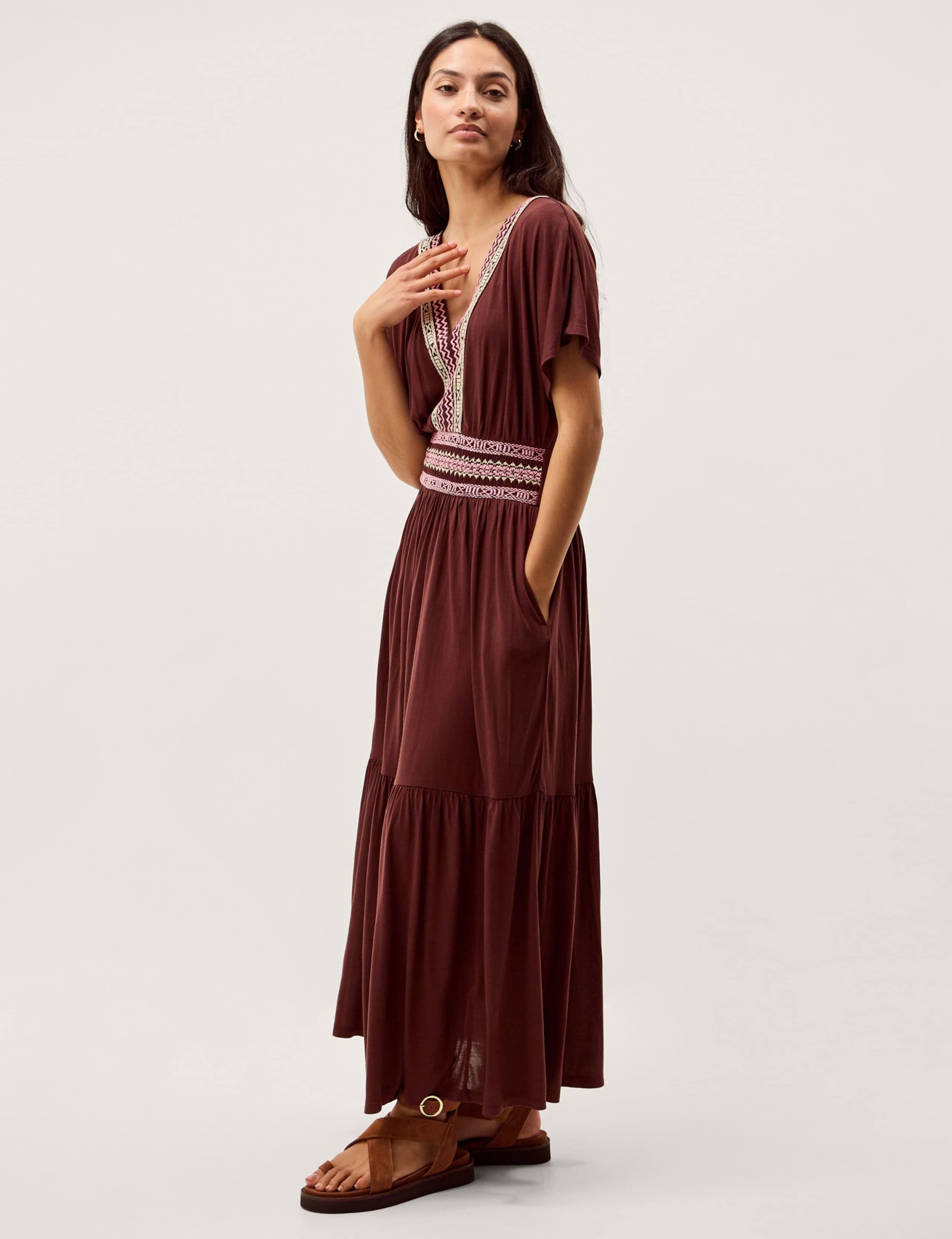 Pure Modal Embroidered Midi Tiered Dress