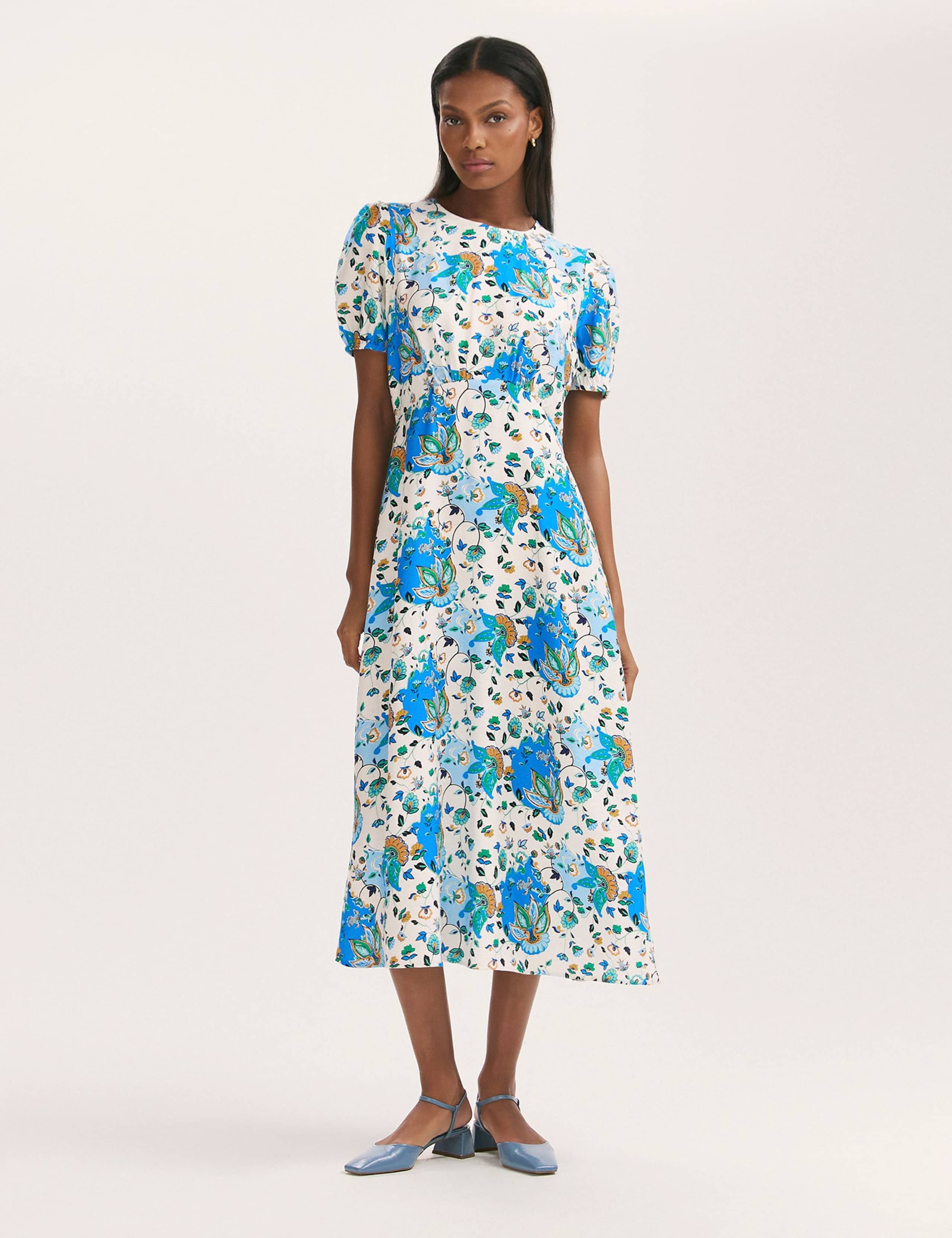 Floral Puff Sleeve Midi Tea Dress