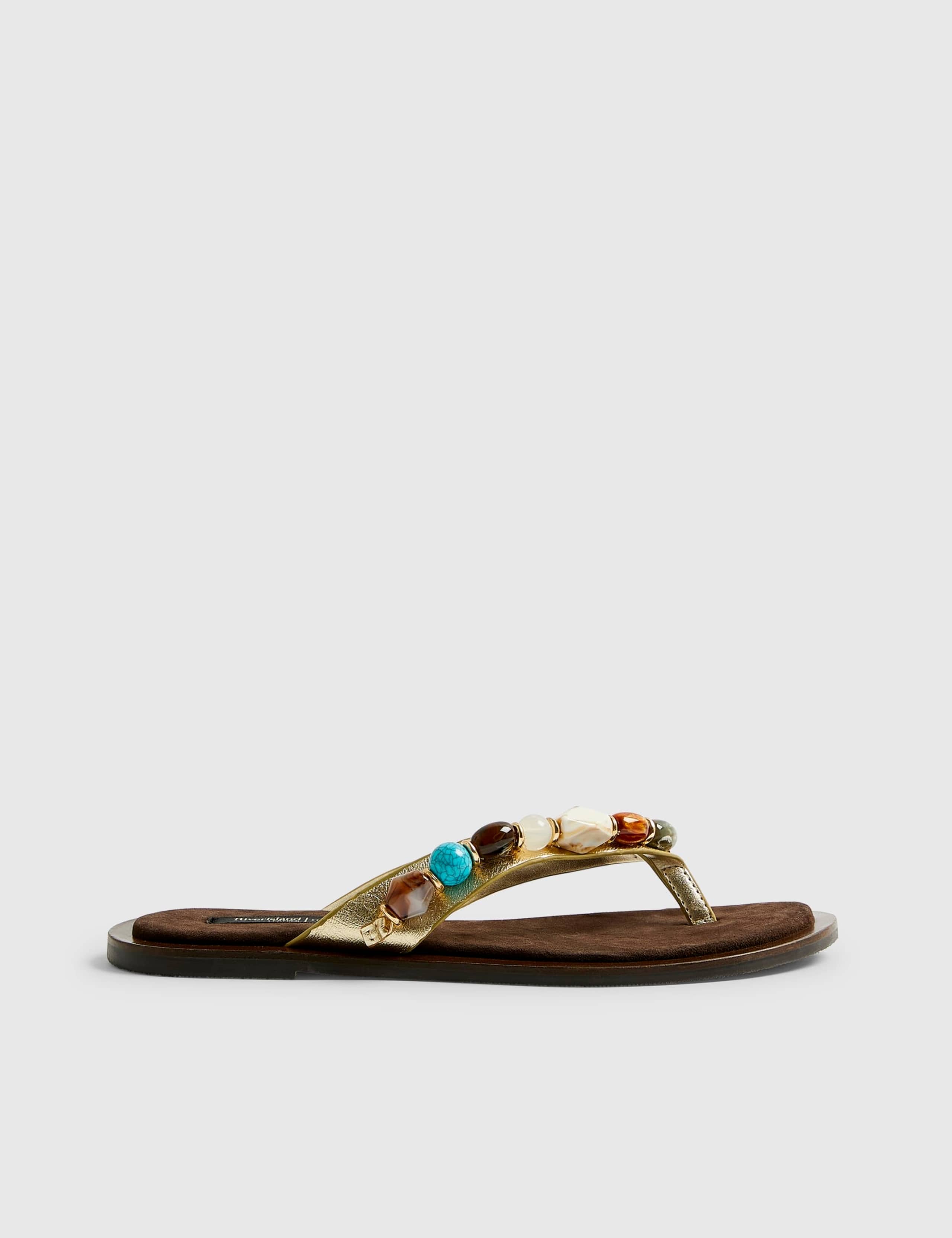 Beaded Flat Toe Thong Flat Sandals