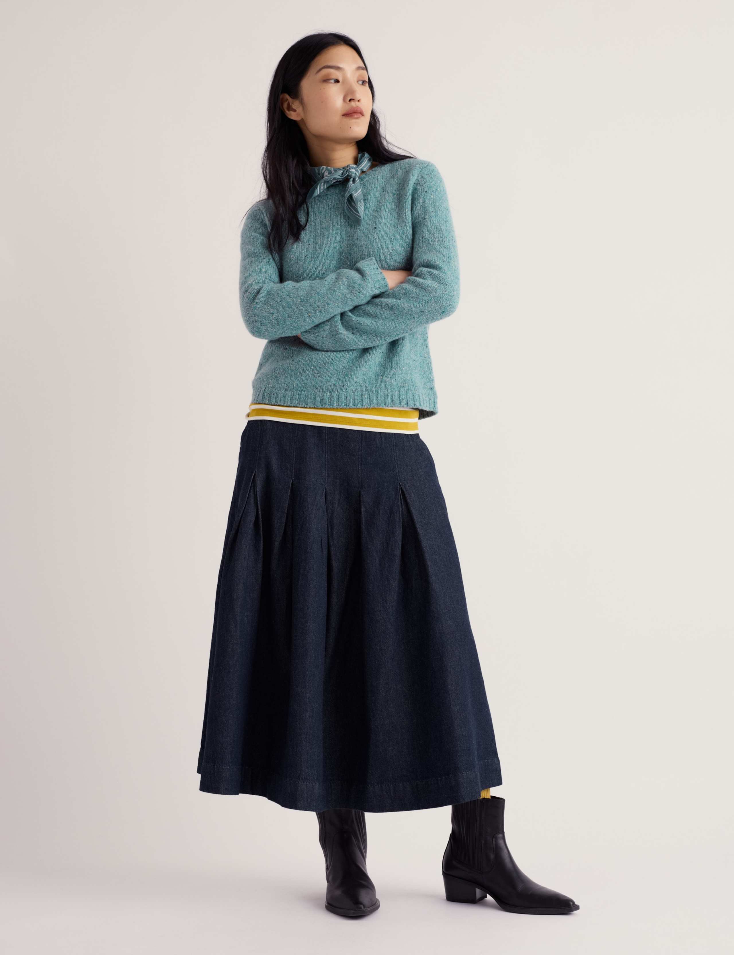 Denim Midi A-Line Skirt