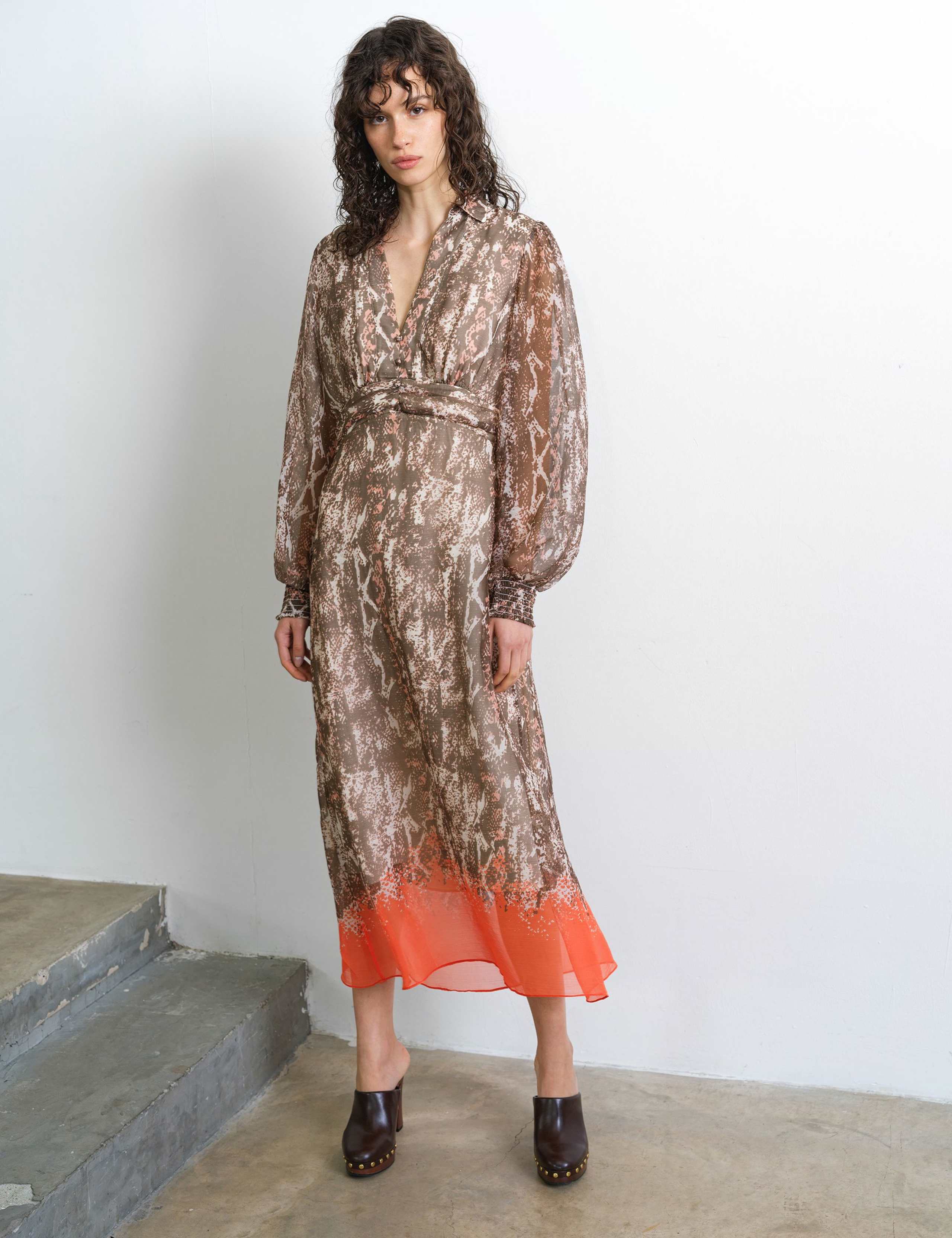 Chiffon Snake Print Midi Waisted Dress