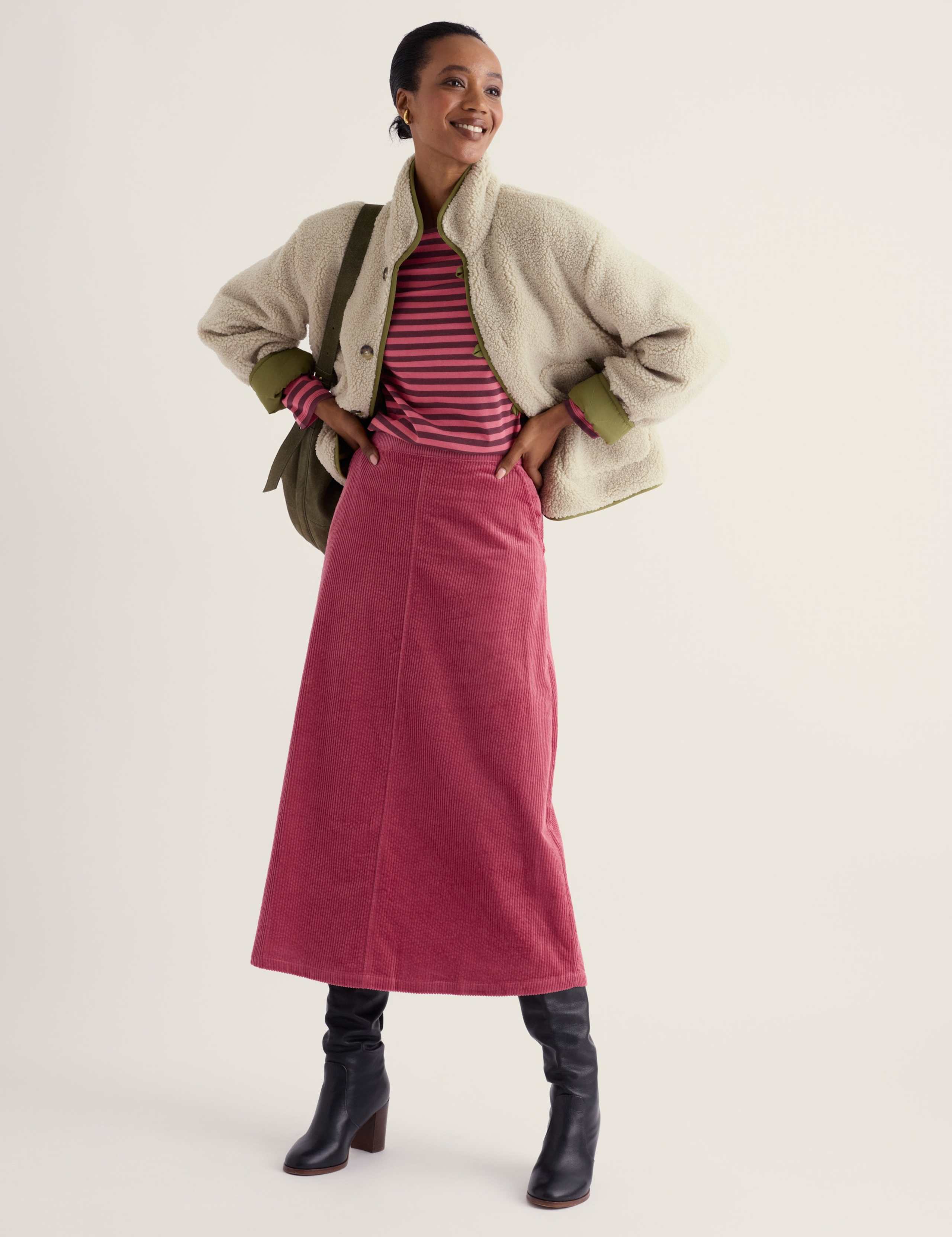 Pure Cotton Cord Midi A-Line Skirt