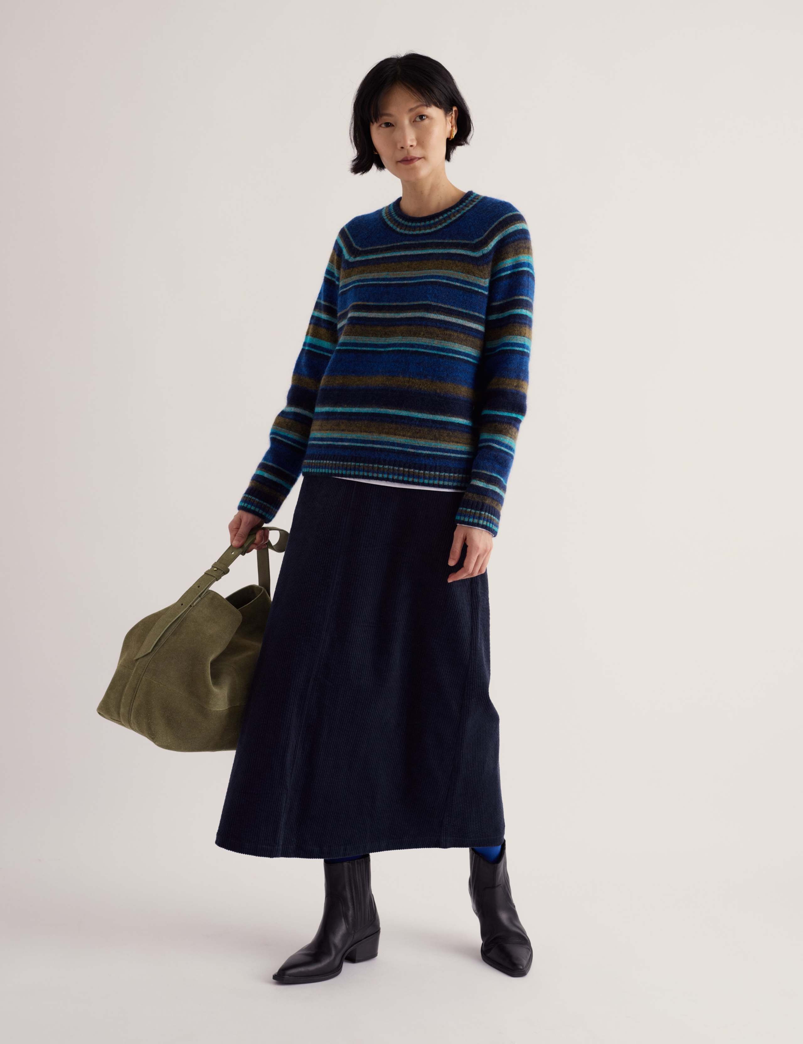 Pure Cotton Cord Midi A-Line Skirt