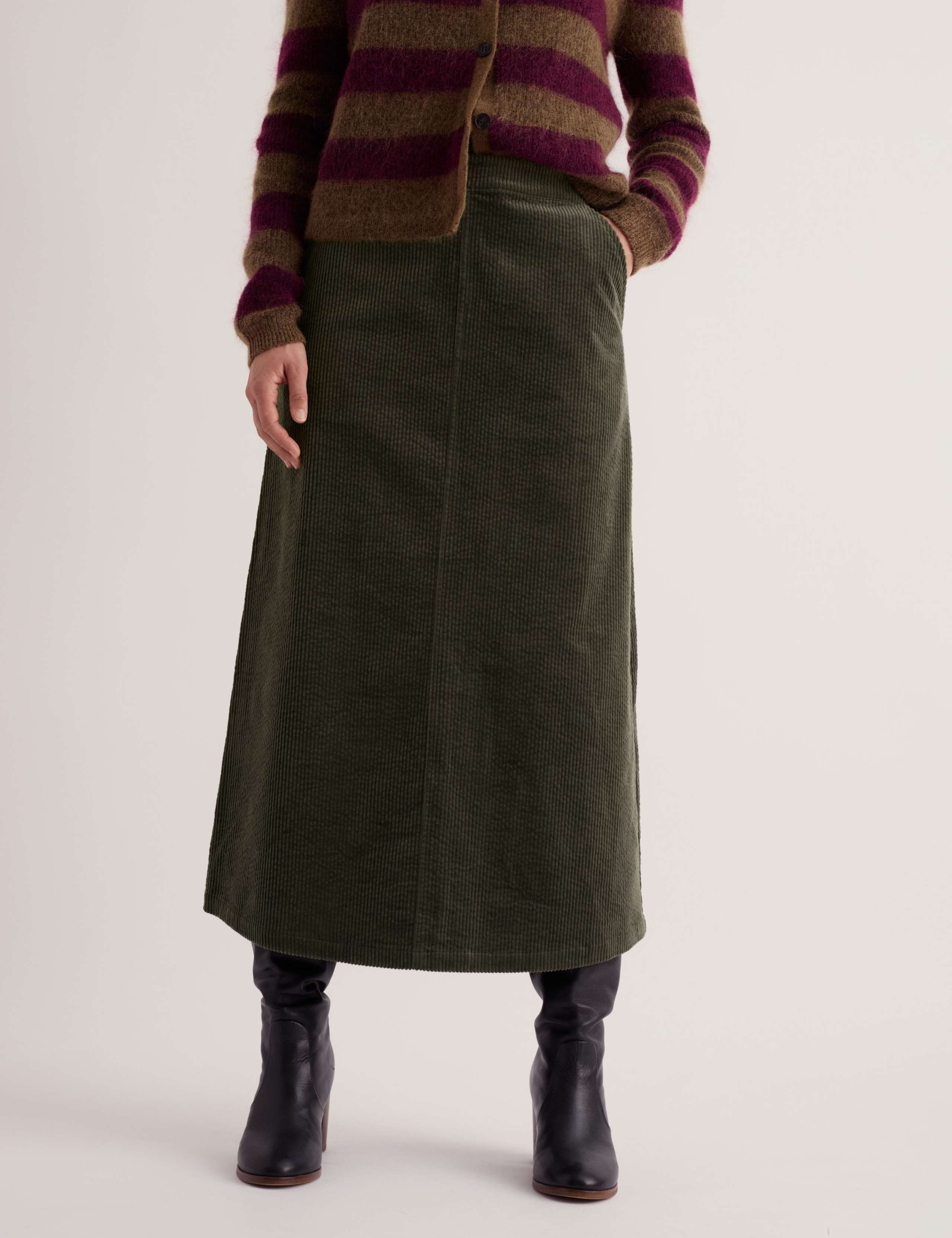 Pure Cotton Cord Midi A-Line Skirt