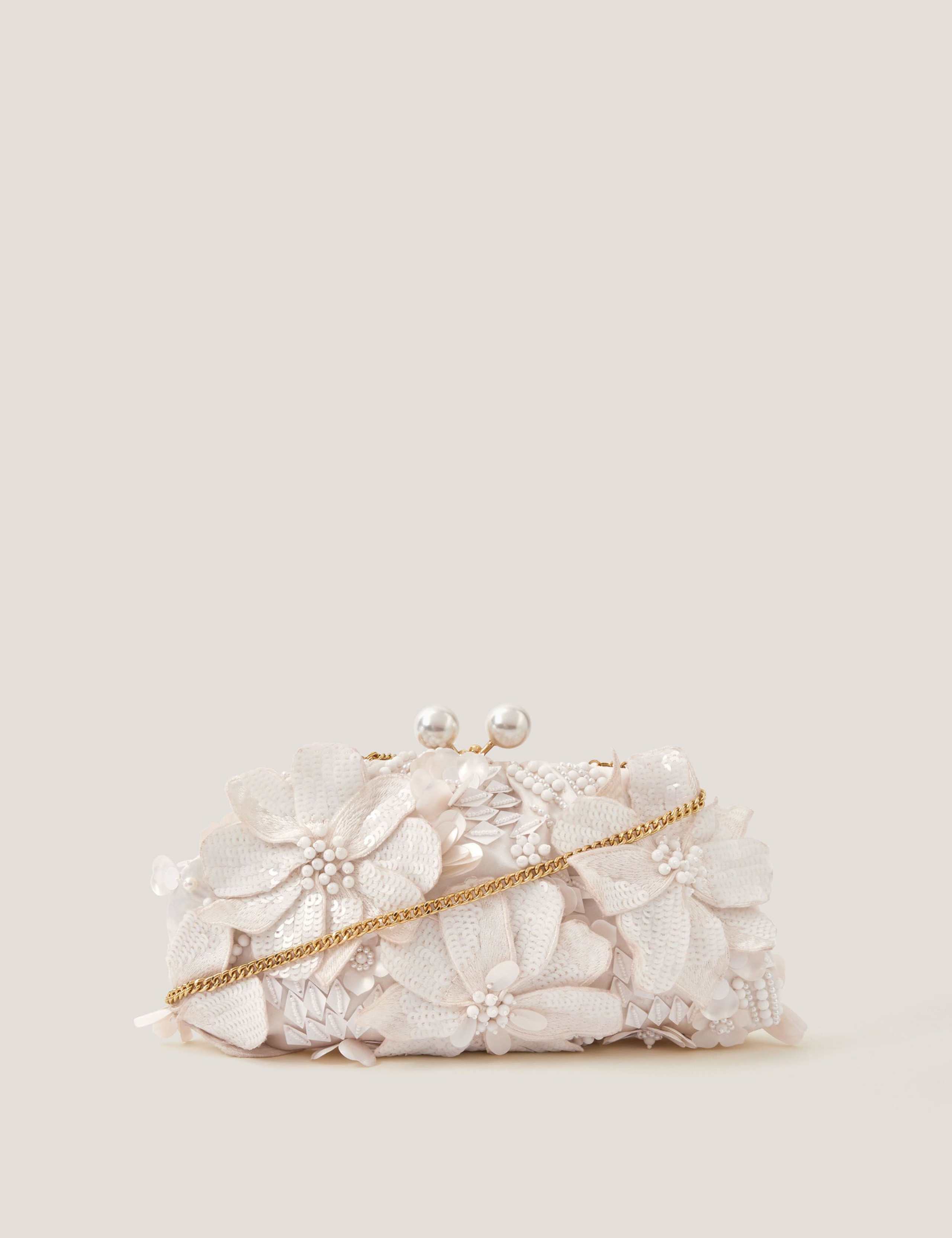 Velvet Beaded Chain Strap Clutch Bag