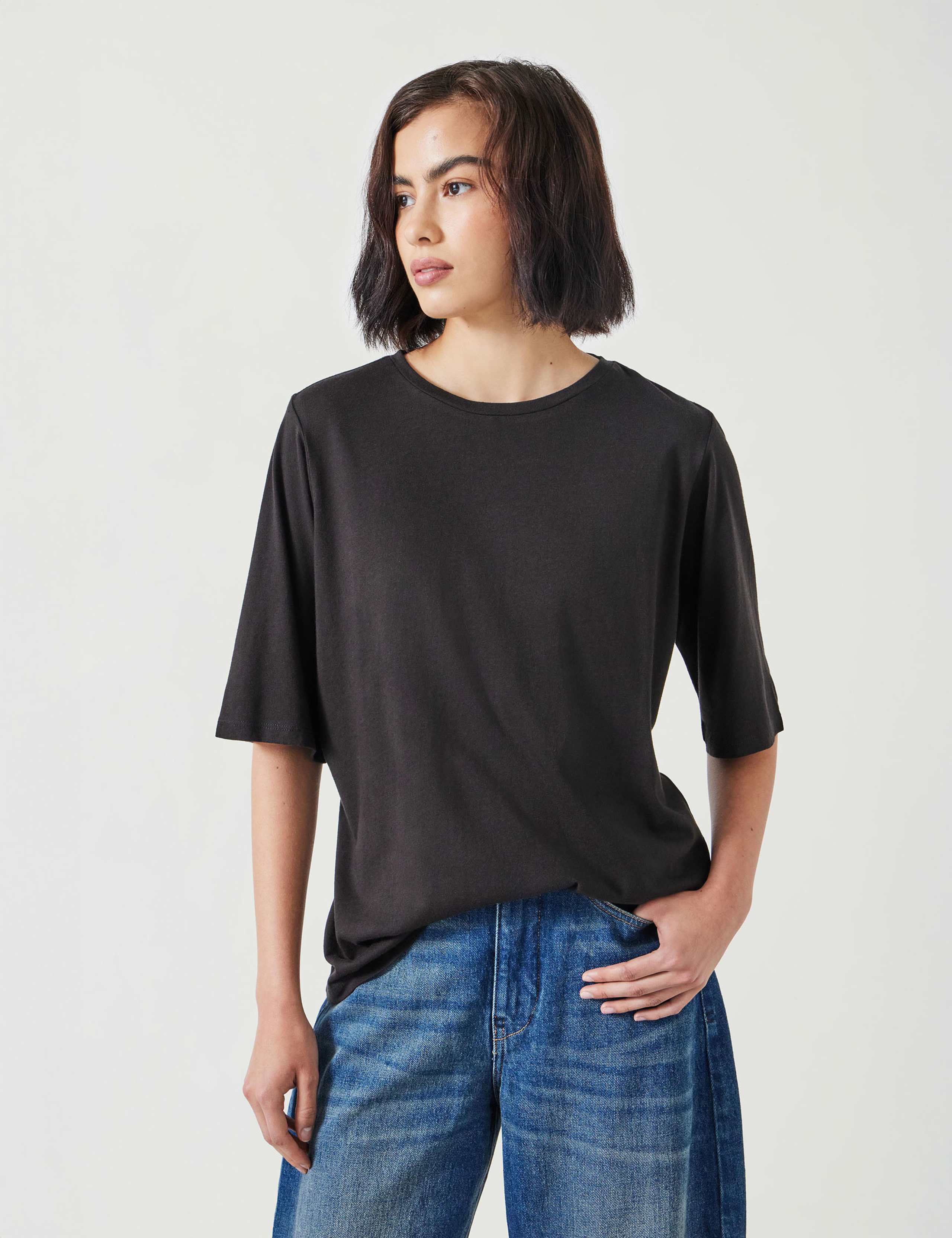 Reece Cotton Rich Crew Neck Drapey T-Shirt