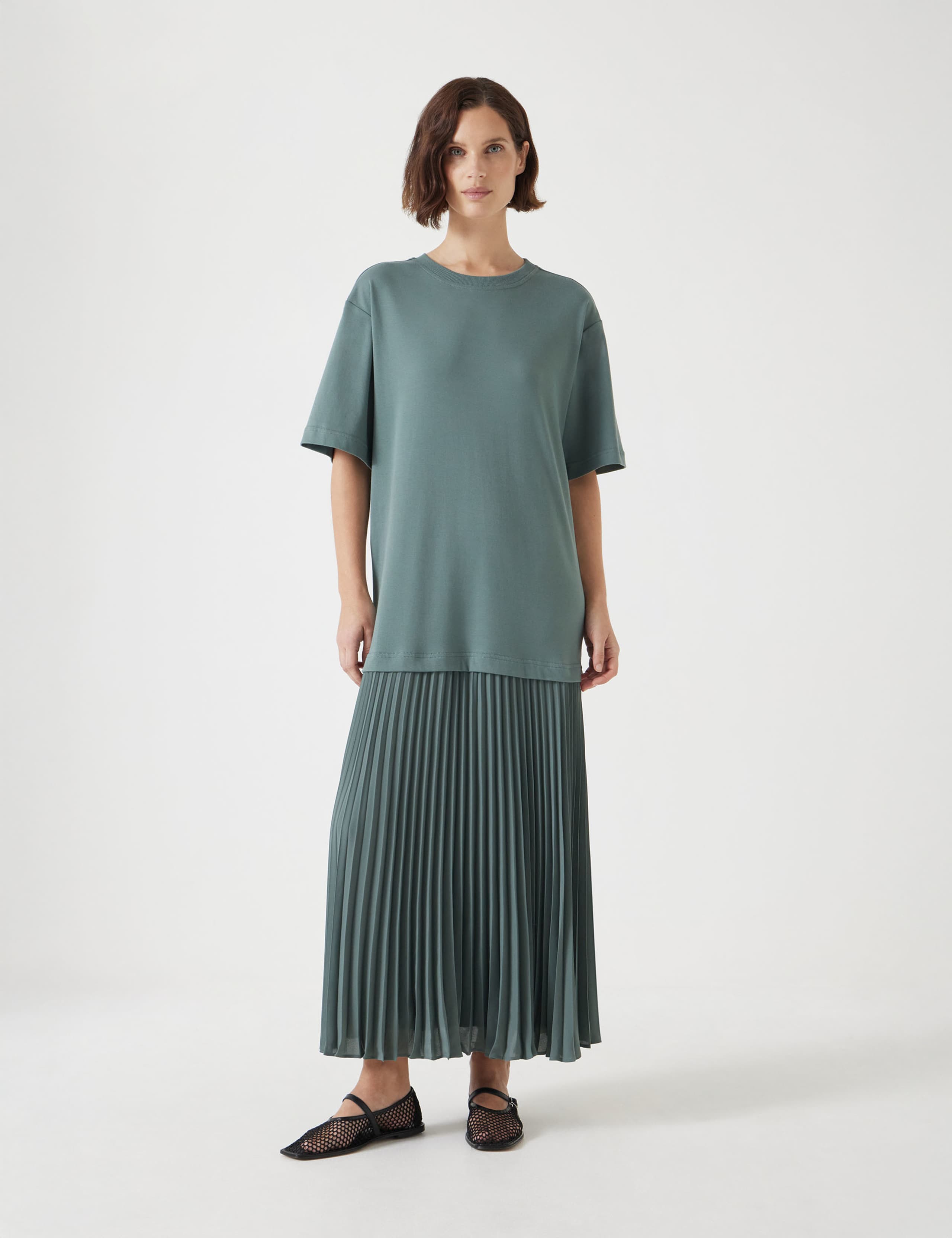 Esme Cotton Rich Pleated Midi T-Shirt Dress